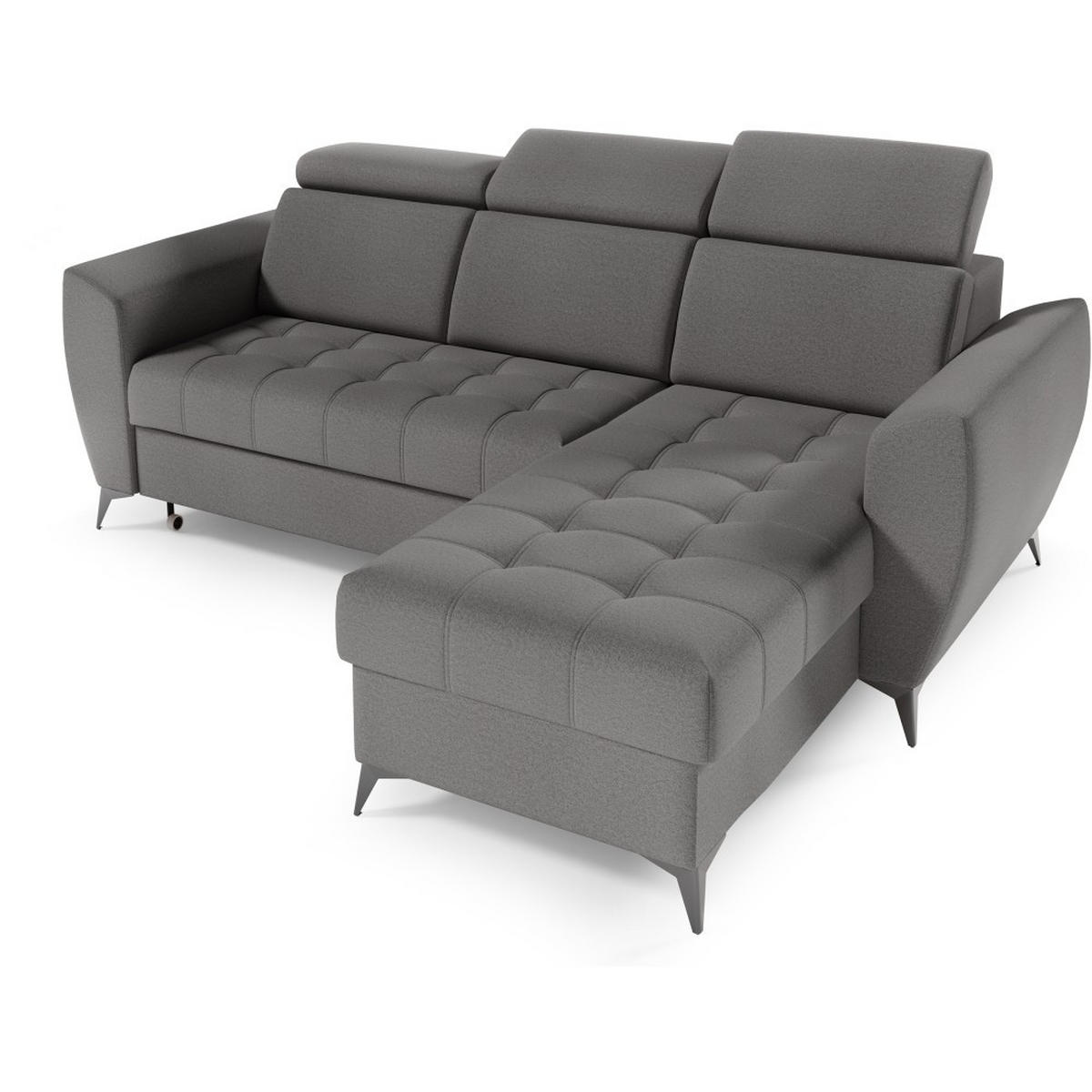 ECKSCHLAFSOFA Aurora I verstellbare Kopfstützen, Dunkelgrau - Dunkelgrau/Schwarz, Textil (235/176cm) - Beautysofa