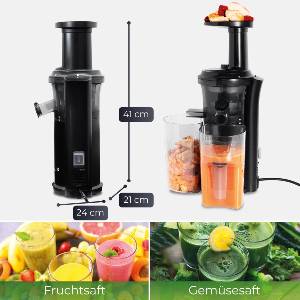 ENTSAFTER Slow Juicer Schwarz Entsafter 150W - Schwarz, Kunststoff (24/41/21cm) - KLAMER