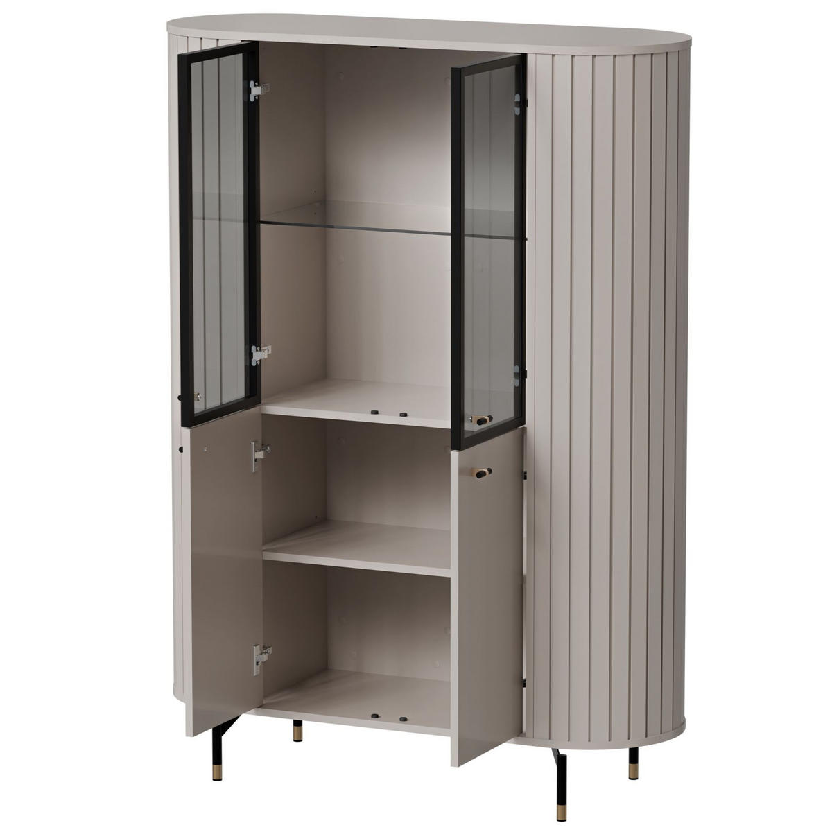 VITRINE Zante Graubeige 112 cm - Taupe/Schwarz, Holzwerkstoff/Metall (112.3/155/40cm) - Selsey