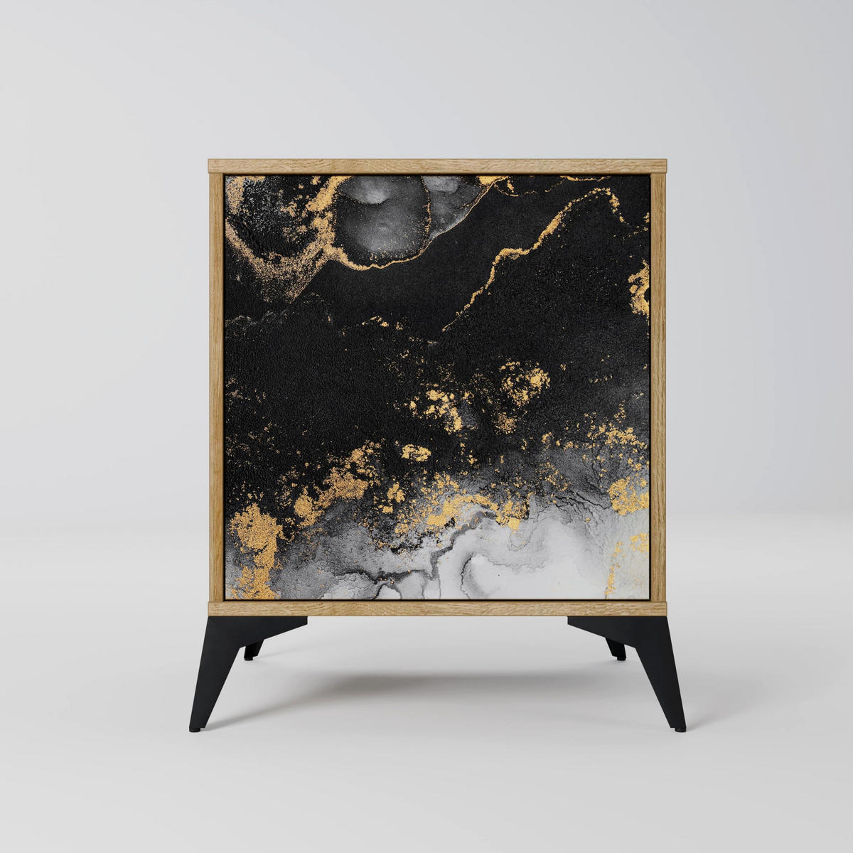 SIDEBOARD MARBLE OF TOMMORROW, Eichefarben, 57,5x42x67,5 cm, Schwarze Metall-Rahmenfüße - Eichefarben/Multicolor, Holzwerkstoff/Metall (57.5/67.5/42cm) - SpaceRebels