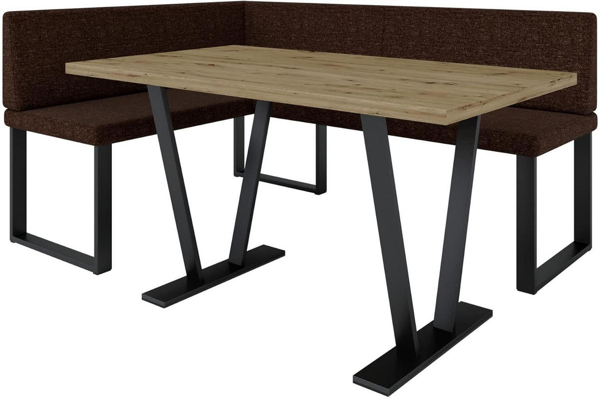 ECKBANKGRUPPE Alina - INARI-Stoff - 128 x 168 cm - Links - Braun - Braun, Textil/Metall (168/87/128cm) - AN-Moebel 4u