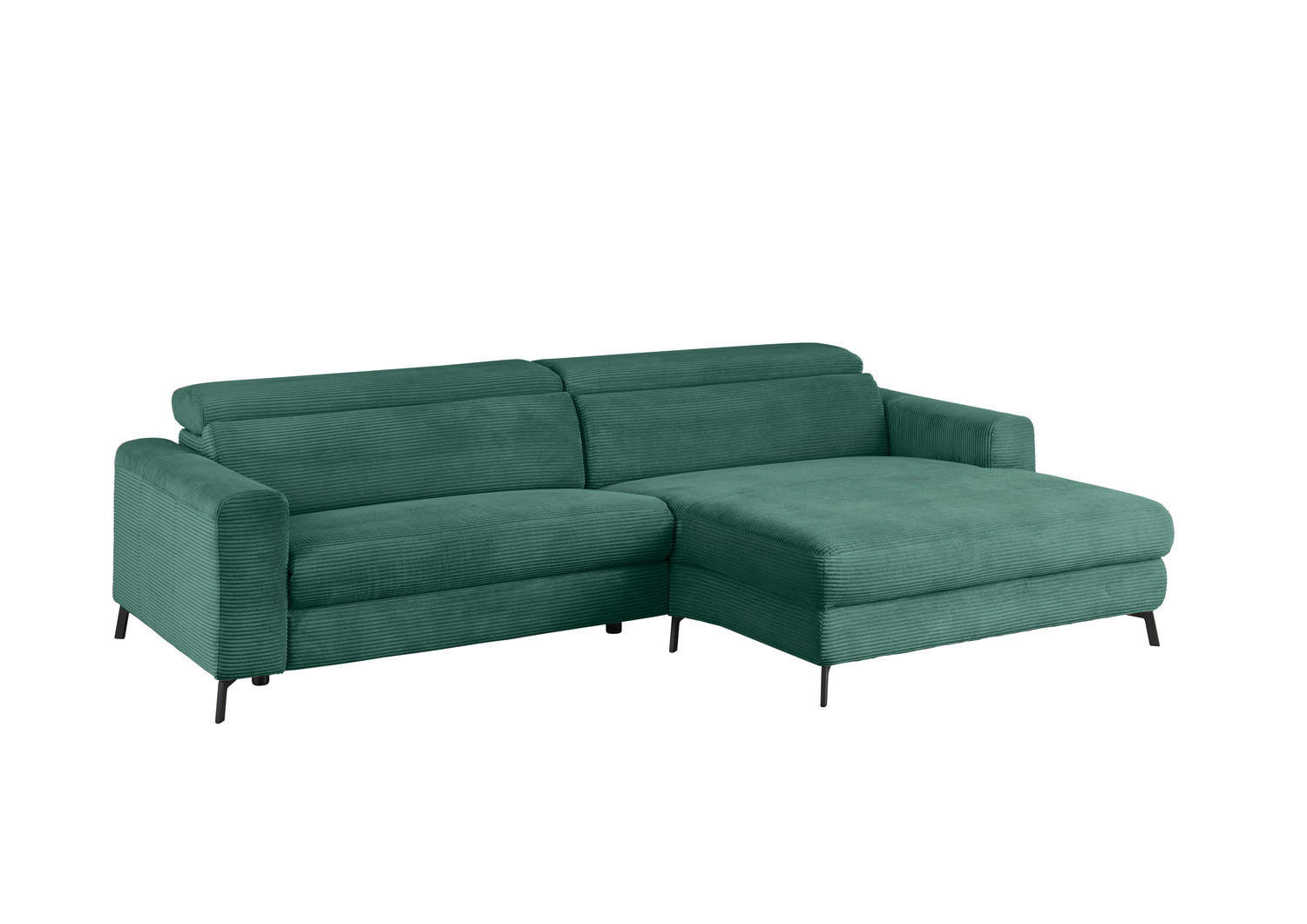 ECKSOFA LAISKA Smaragdgrün Cord - Smaragdgrün/Schwarz, Textil/Metall (282/177cm) - KAWOLA