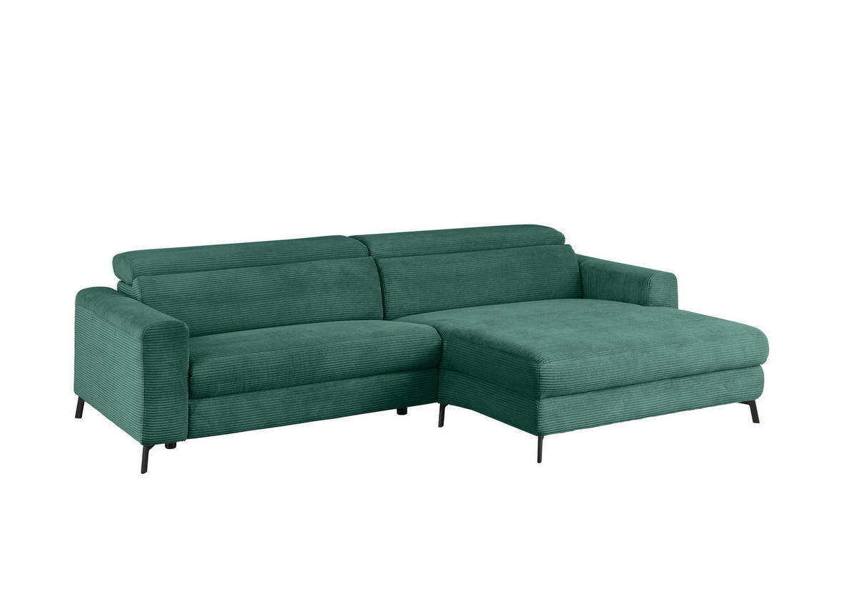 ECKSOFA LAISKA Smaragdgrün Cord - Smaragdgrün/Schwarz, Textil/Metall (282/177cm) - KAWOLA