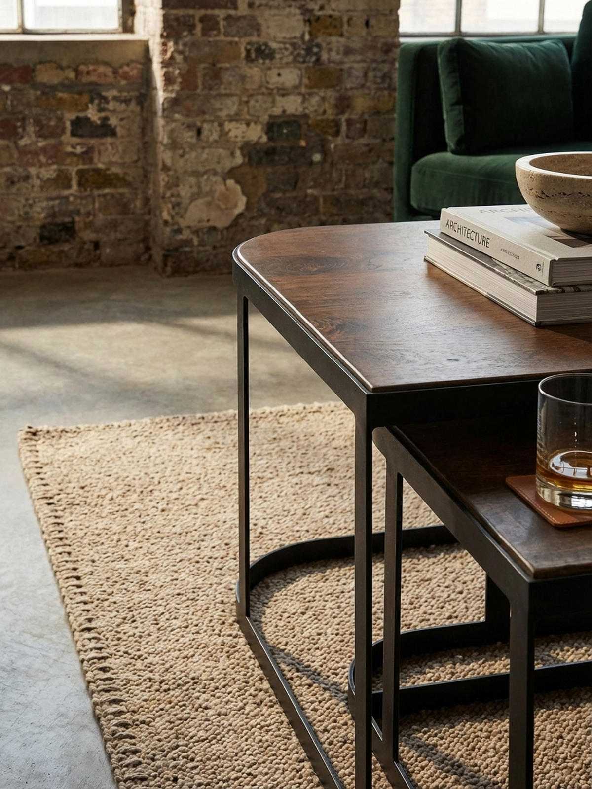 BEISTELLTISCH 2er Set Mango Massivholz Eisen Abgerundete Ecken TIMAVO, Schwarz - Schwarz, Holz/Metall (60/60/40cm) - KADIMA DESIGN