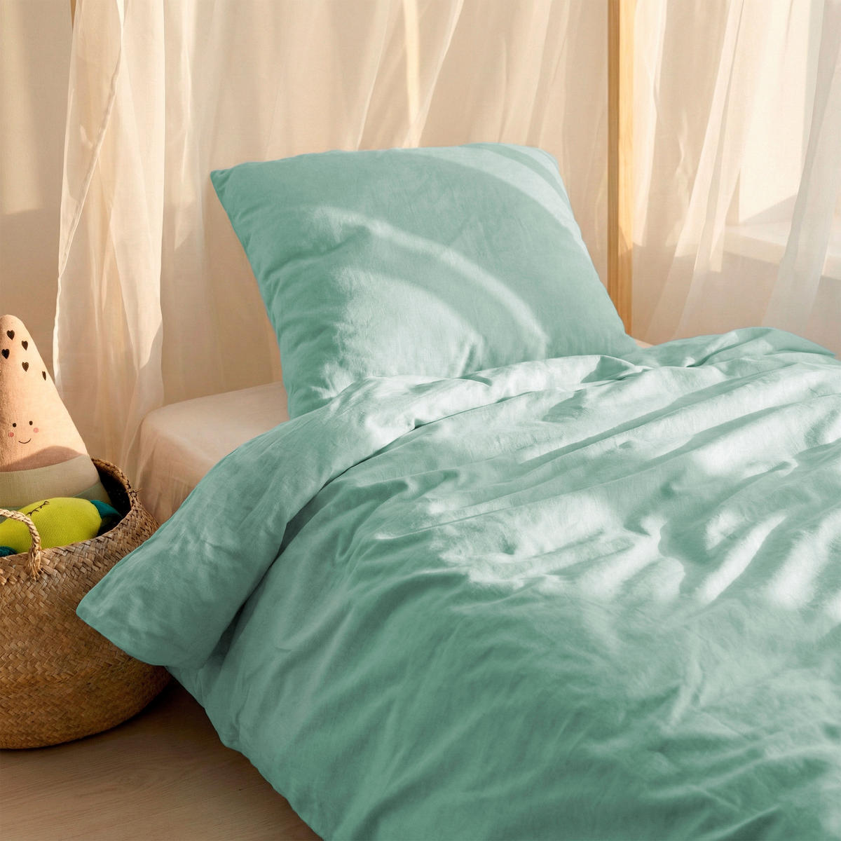 BETTBEZUG 2er-Set teiliges basic 135/140x200 cm (standardgrösse) minze - Mintgrün, Textil (140/200cm) - Happy Friday