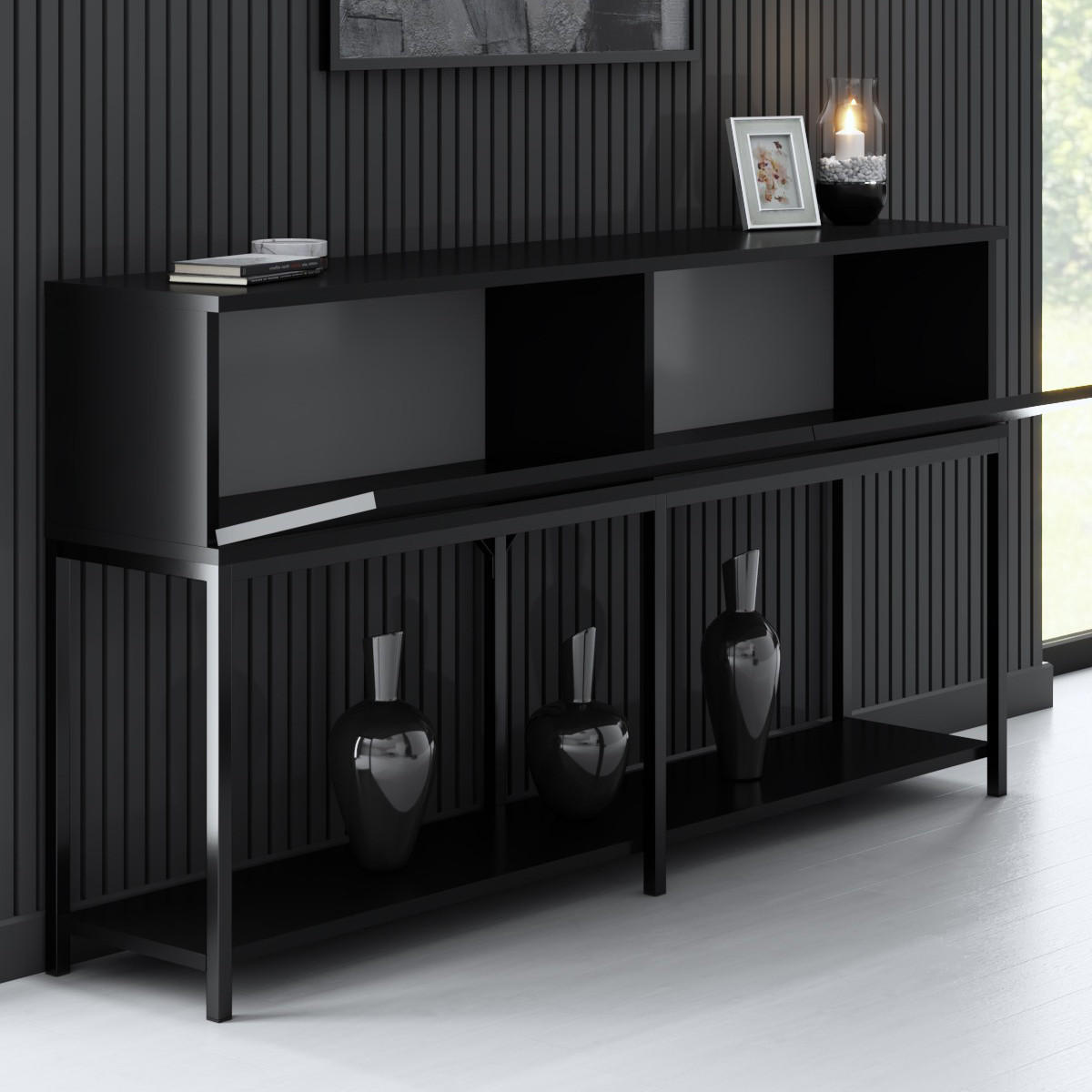 KONSOLE 2 Schwingtüren L150 cm - Lord - Anthrazit/Schwarz, Holzwerkstoff (150/30/80cm) - Calicosy