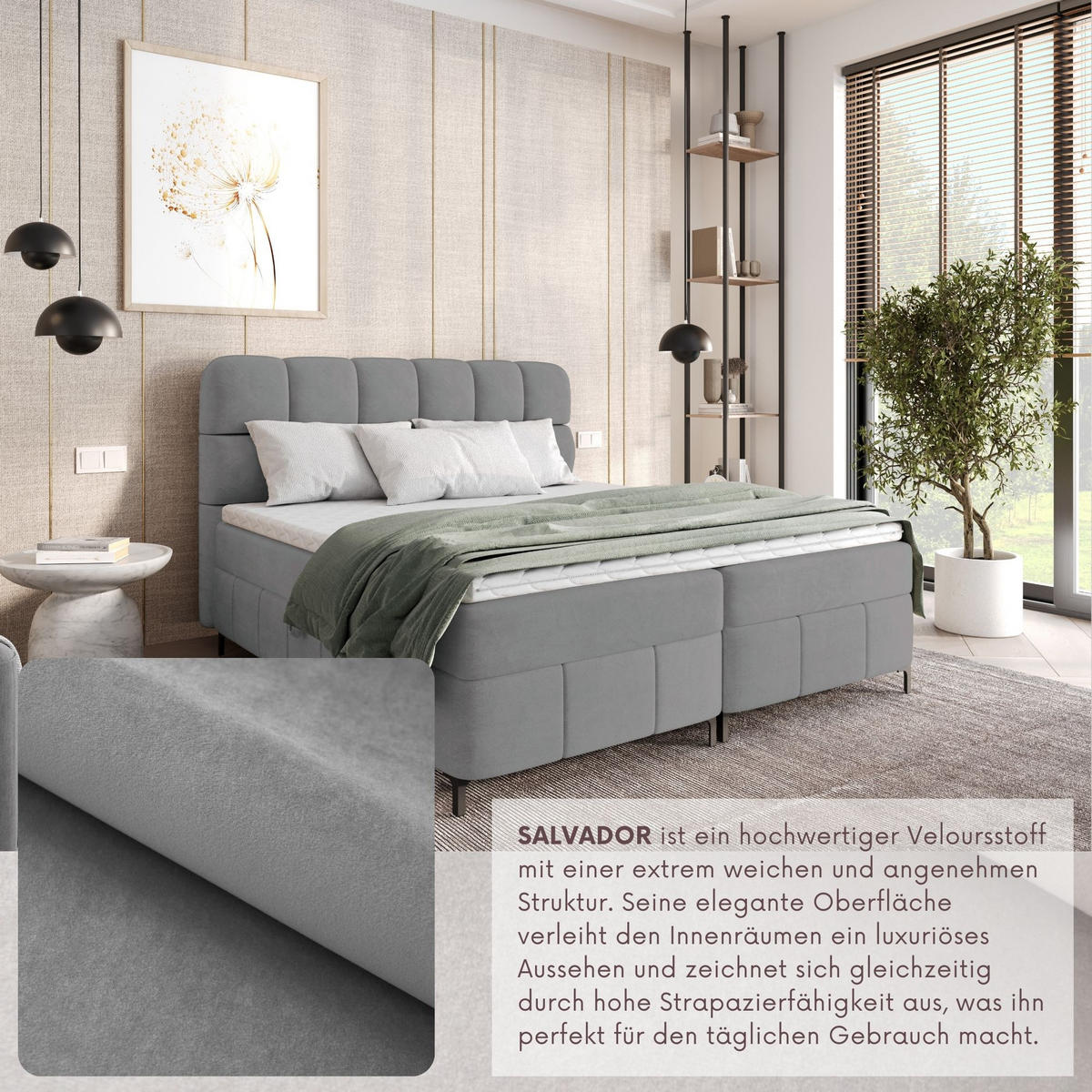 BOXBETT Cynthia 180x200 grau H3 - Grau, Textil (180/200cm) - AN-Moebel 4u