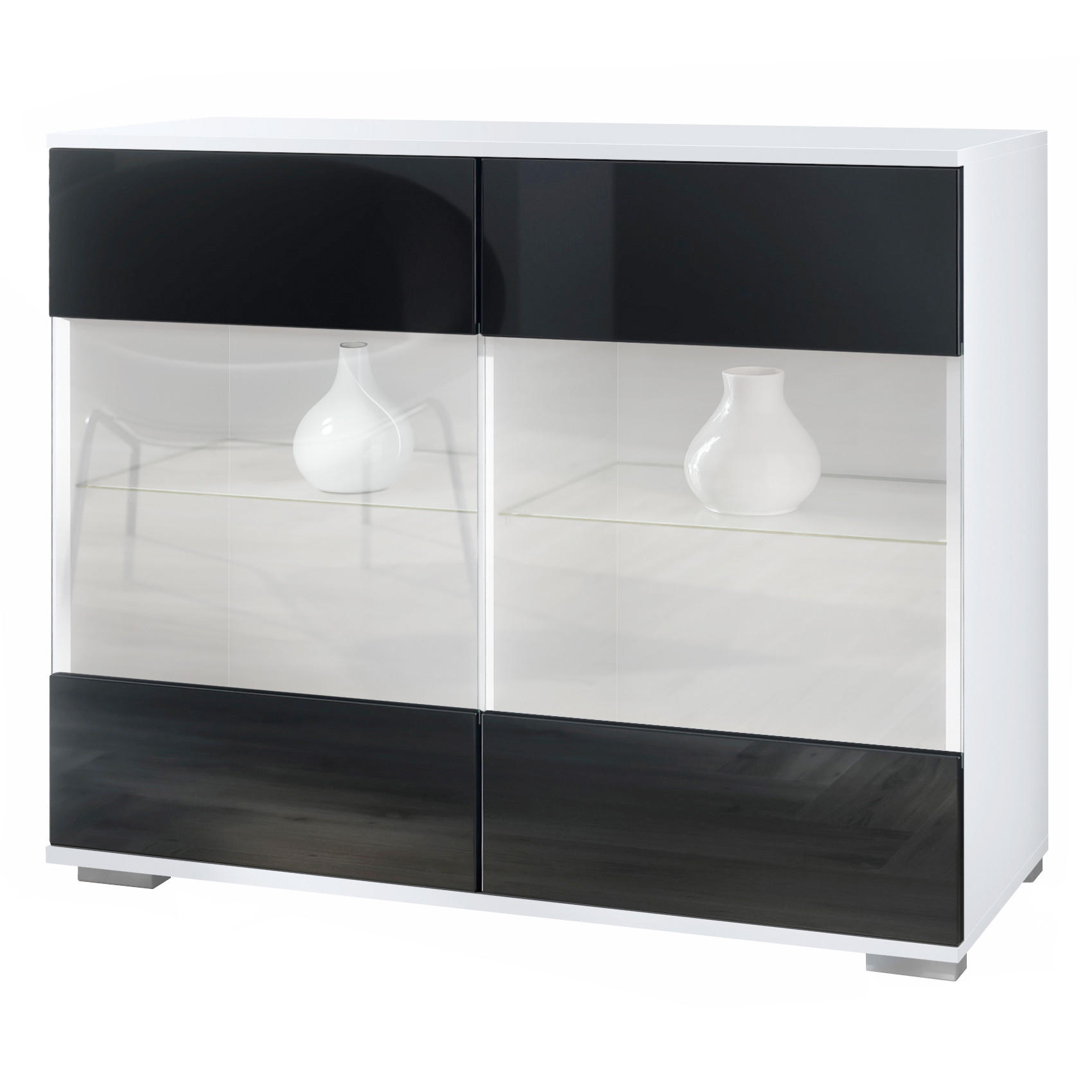 KOMMODE Bari Schwarz Hochglanz - Schwarz Hochglanz, Holzwerkstoff (92.5/75.5/35cm) - Vladon