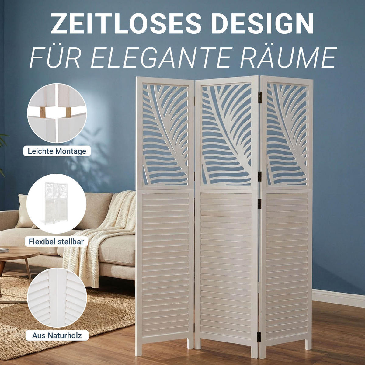 PARAVENT 120/170 cm Weiß - Weiß, Holz (120/170/2cm) - Homestyle4u