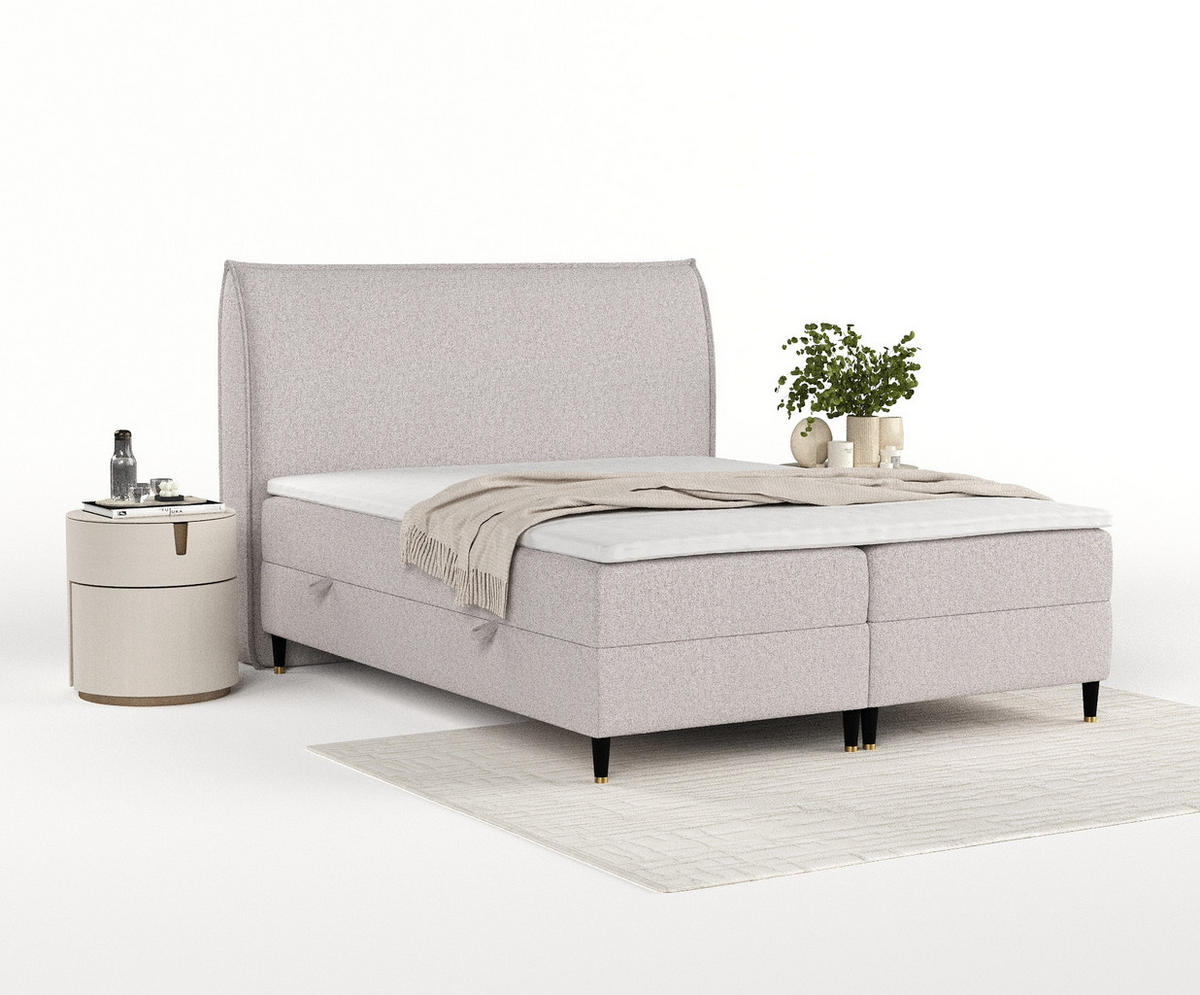 BOXBETT Melba Beige 140/200 cm mit Bonellmatratze - Beige/Schwarz, Holz/Holzwerkstoff (140/200cm) - Maison de Reve