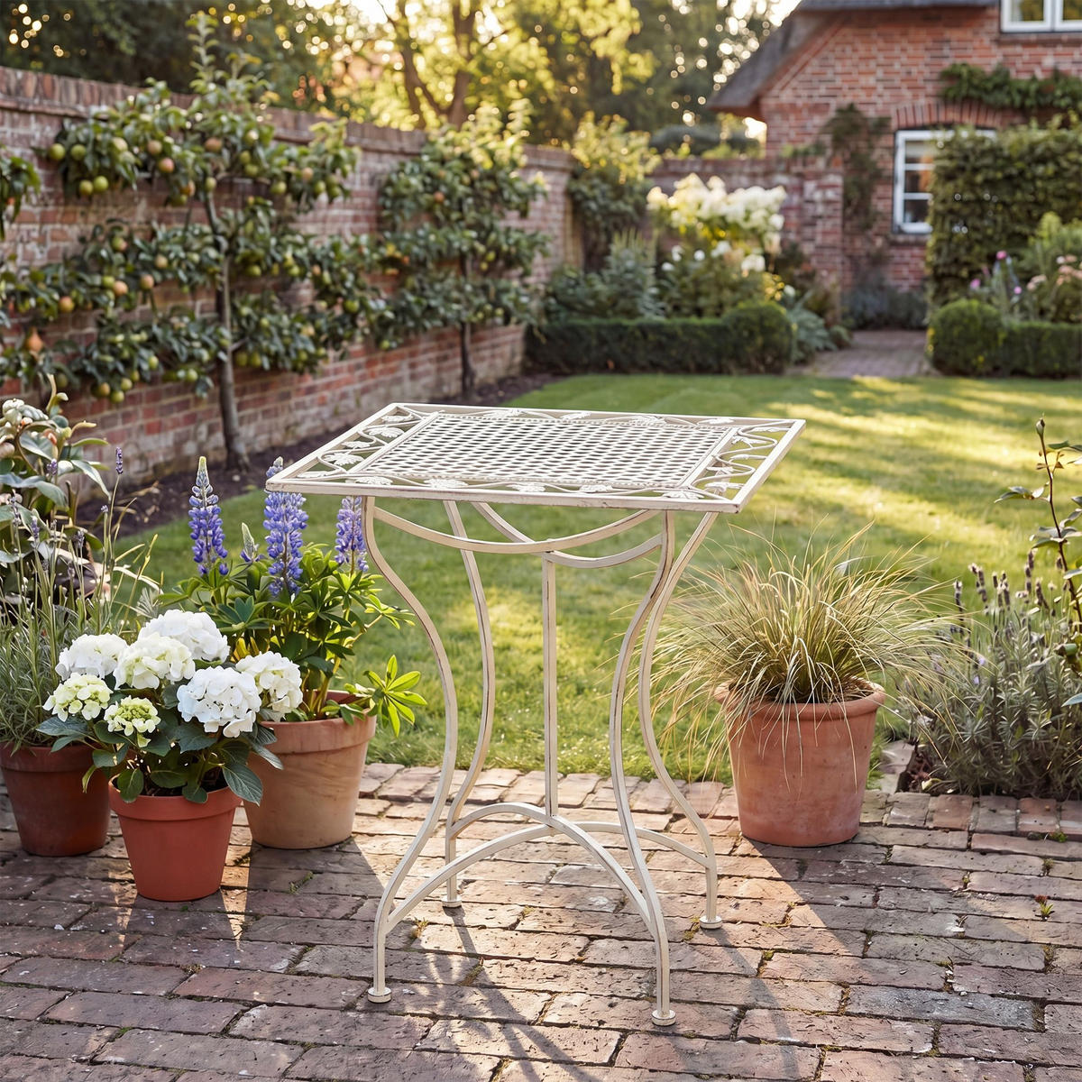 GARTENTISCH eckig 60/60/72 cm Metall Antik-Creme - Creme, Metall (60/60/72cm) - CLP