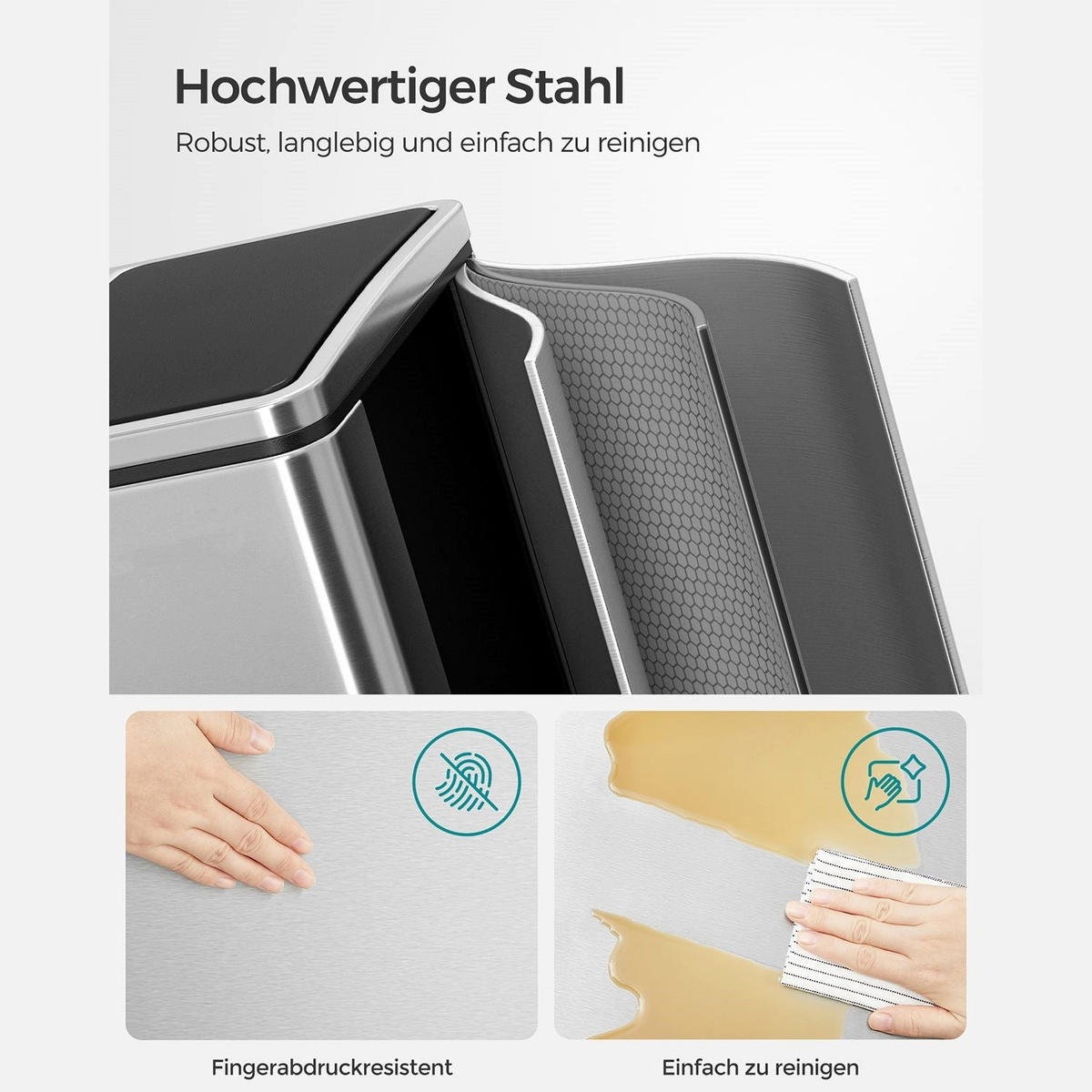 MÜLLEIMER Kigali - Silberfarben, Metall (41/47/36cm) - Hansiro