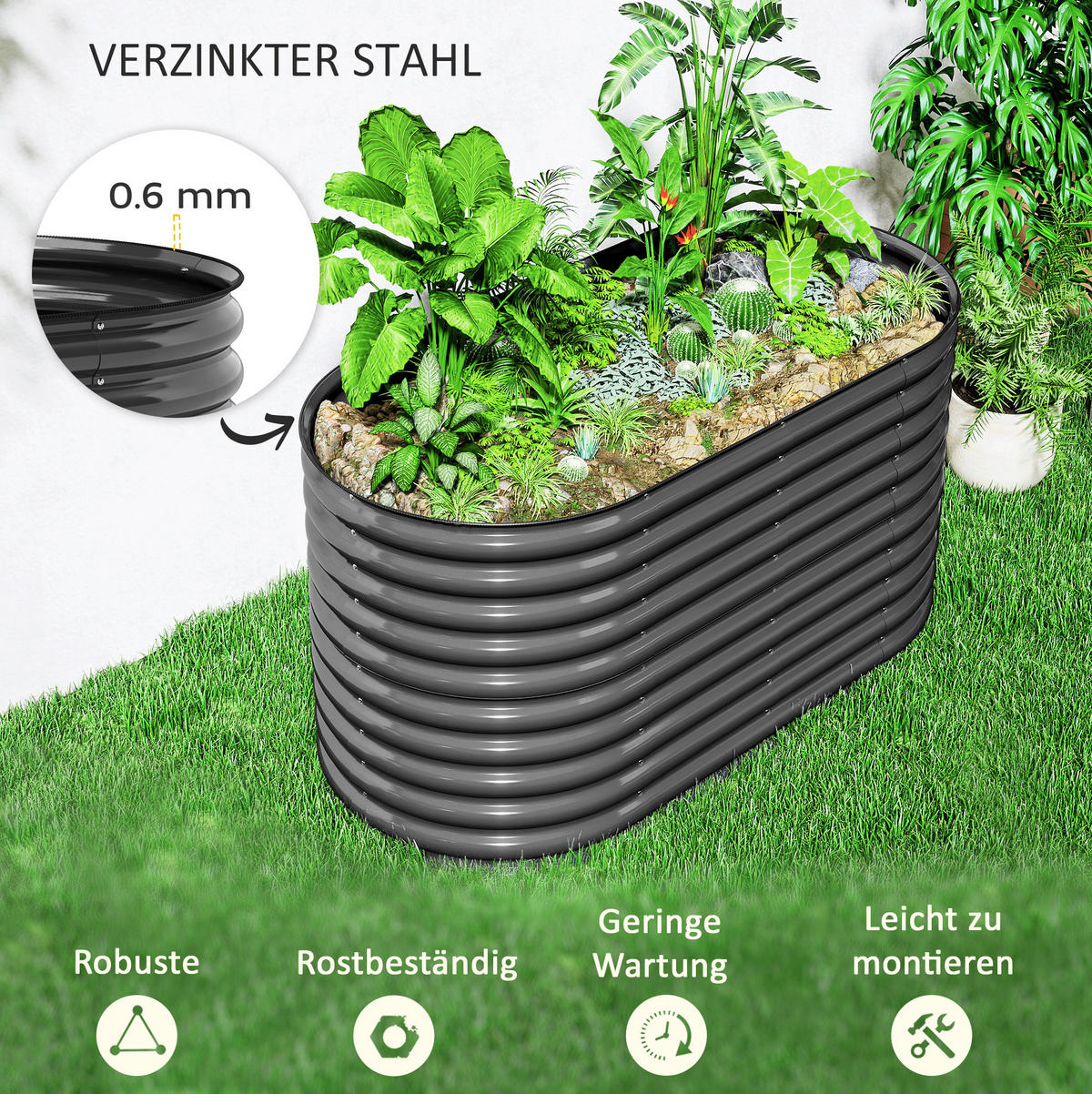 TRUHLÍK na kvety z ocele, 160/80/80 cm, tmavosivý, variabilné zostavenie - tmavosivá, kov (80/80/160cm) - BEAOK