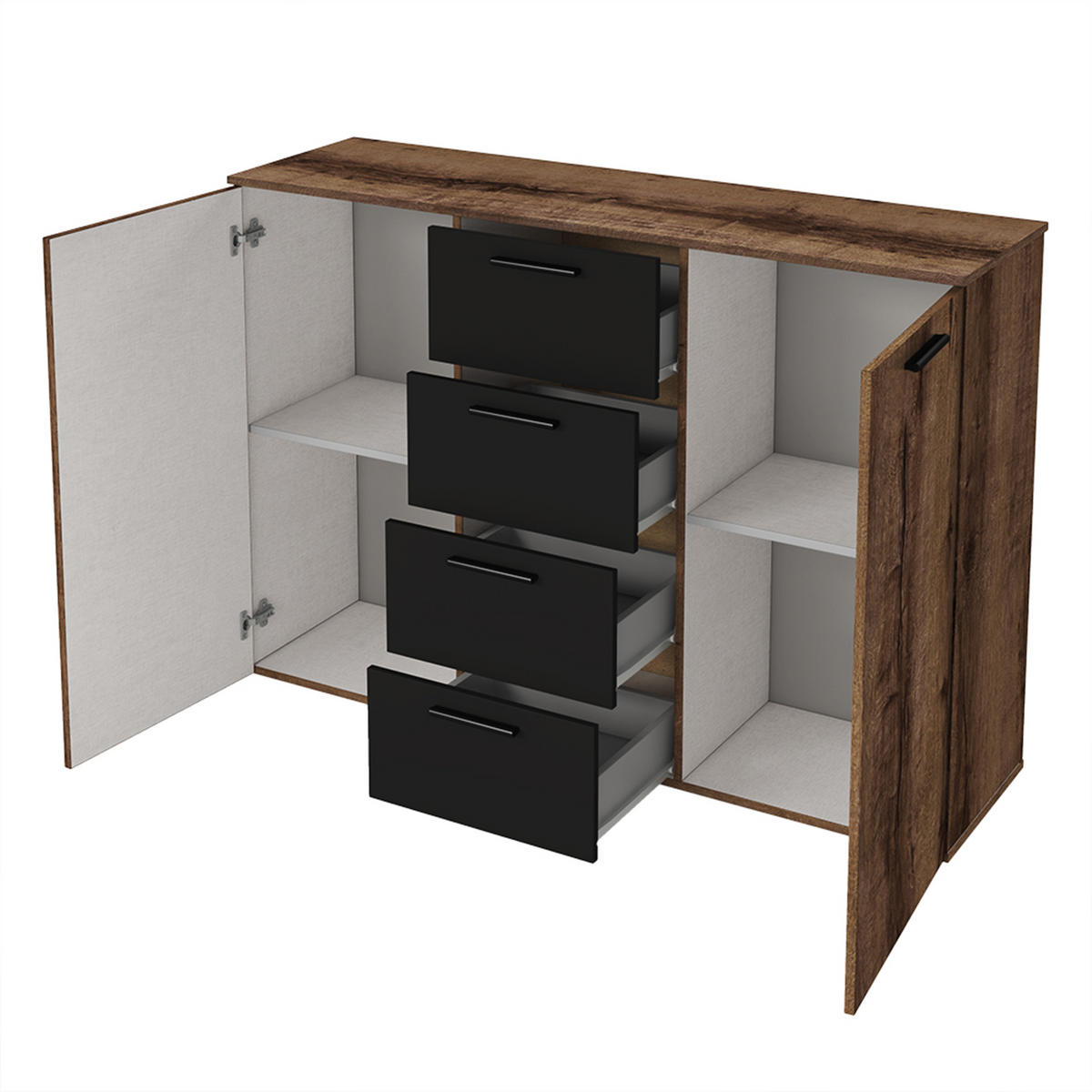 SIDEBOARD BETTINA 132/93/38 cm mit 4 Schubladen und 2 Türen Multicolor - Multicolor, Holzwerkstoff (132/93/38cm) - MASSENO