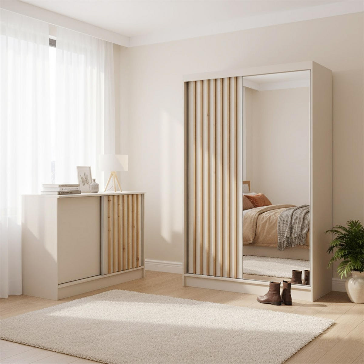 KOMMODE Horizon mit 2 Schiebetüren, Kaschmir+eiche Artisan, 160 cm - Kaschmir, Holzwerkstoff (161/85/43.5cm) - Beautysofa