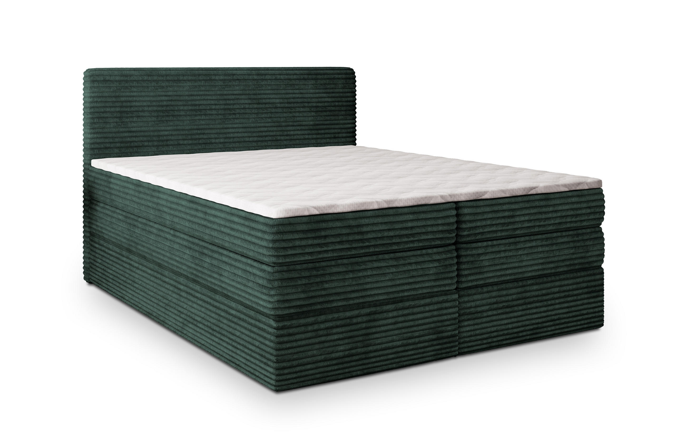 BOXSPRINGBETT LUNERA 140x200 cm mit Matratze und Topper - Grün - Grün, Holz (140/200cm) - MASSENO