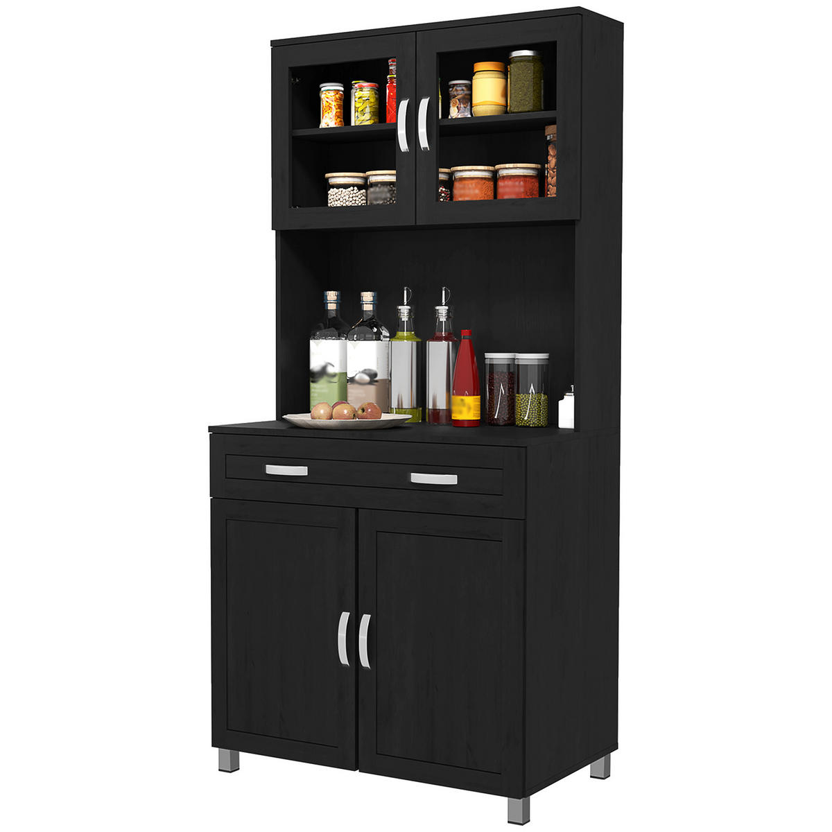BUFFET DE-11309 4 Türen & Schublade mit Arbeitsplatte Schwarz - Schwarz, Holzwerkstoff (121.92/431.8/203.2cm) - ComfortXL