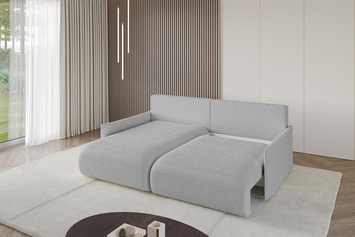 ECKSOFA mit Schlaffunktion und Bettkasten ONESK-L -v1 208x165x40 Hellgrau Bouclé - Hellgrau, Holzwerkstoff/Kunststoff (208/165cm) - ALTDECOR