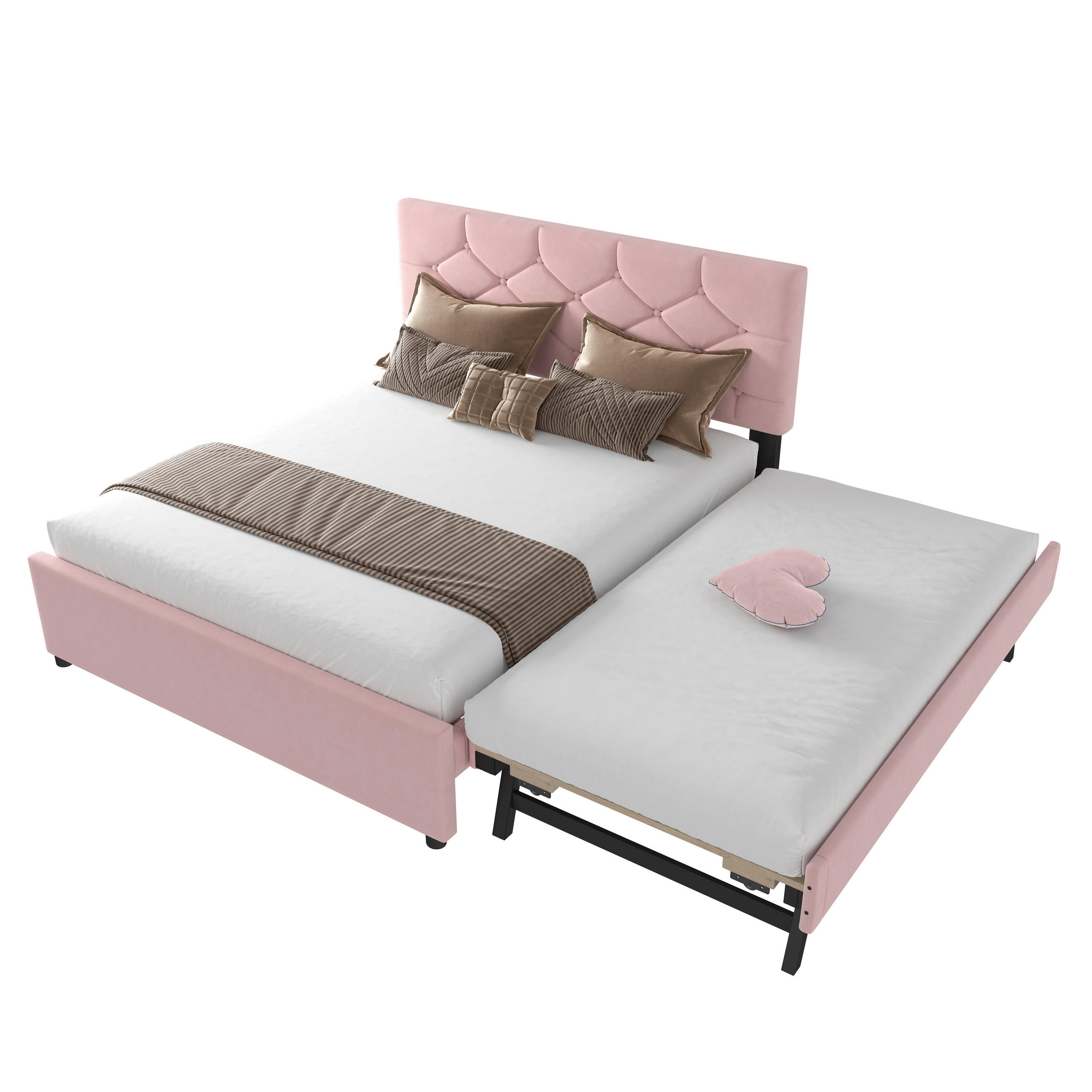 POLSTERBETT 140/200 cm rosa mit Rollcontainer aus Samt - Rosa, Textil (140/200cm) - OKWISH