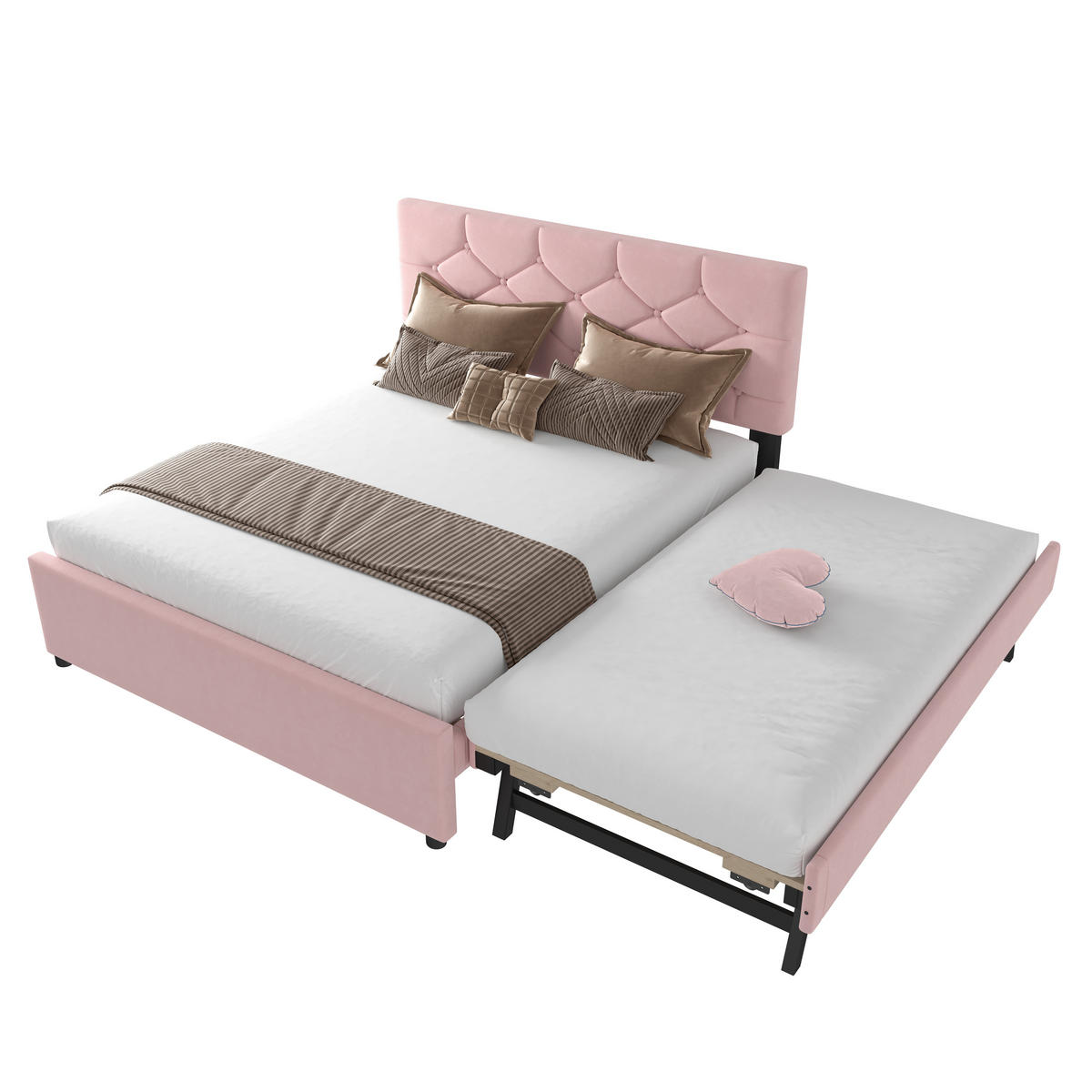 POLSTERBETT 140/200 cm rosa mit Rollcontainer aus Samt - Rosa, Textil (140/200cm) - OKWISH