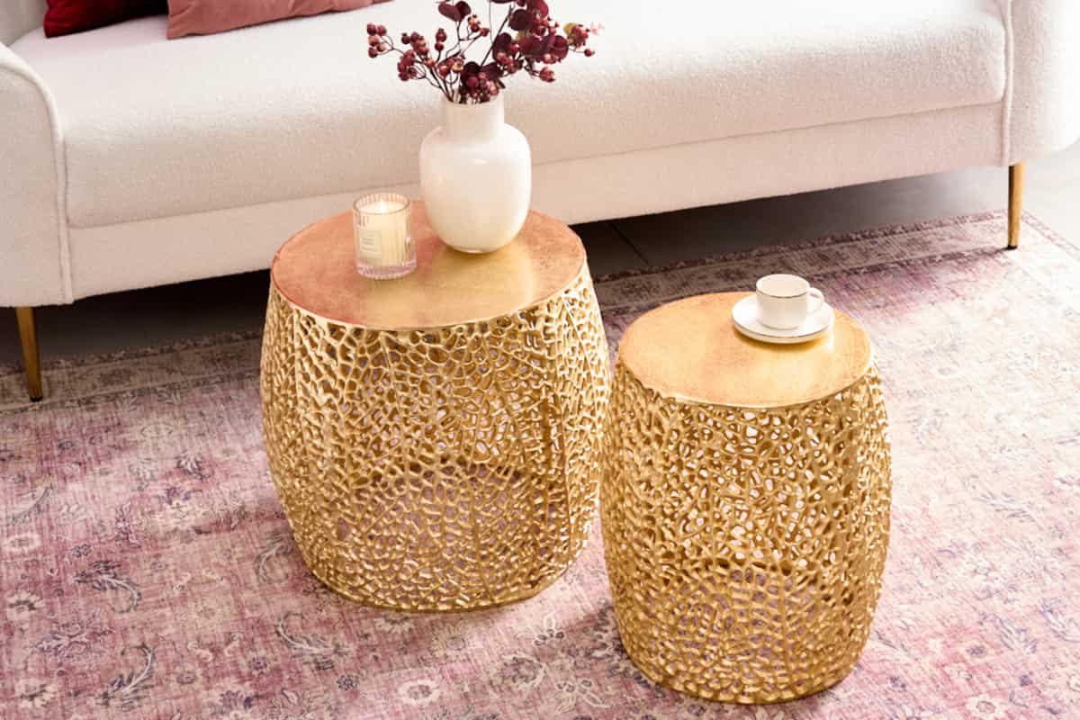 COUCHTISCH 2er Set ABSTRACT LEAF rund Gold 45cm - Goldfarben, Metall (45/45/42cm) - riess-ambiente