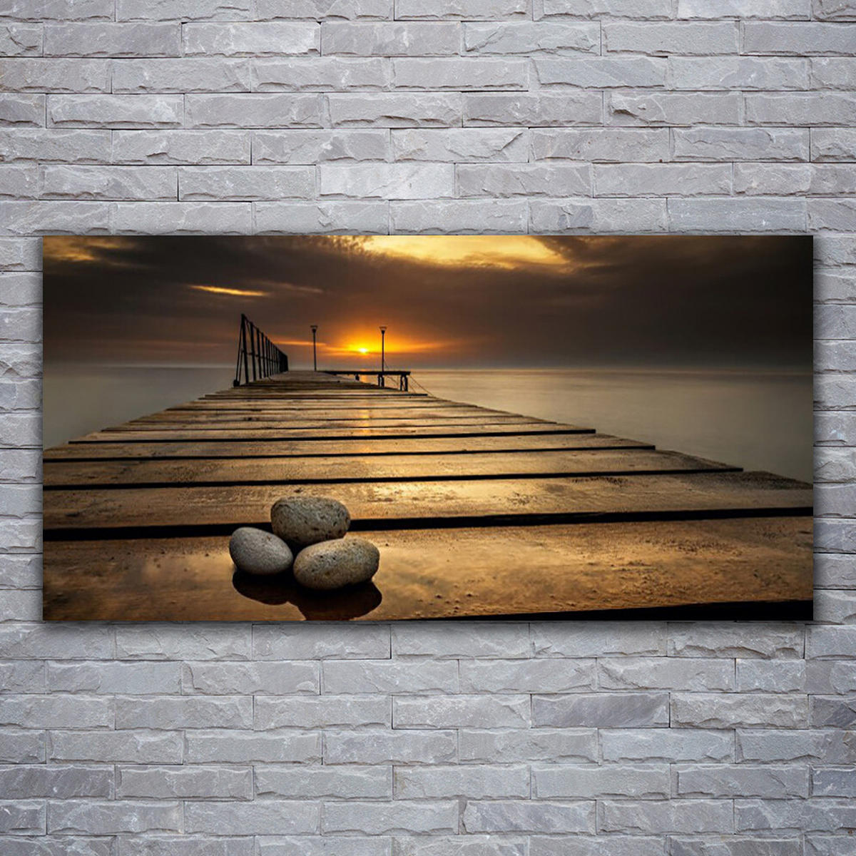 LEINWANDBILD 120x60 cm Seebrücke - Braun, Textil (120/4cm) - TULUP