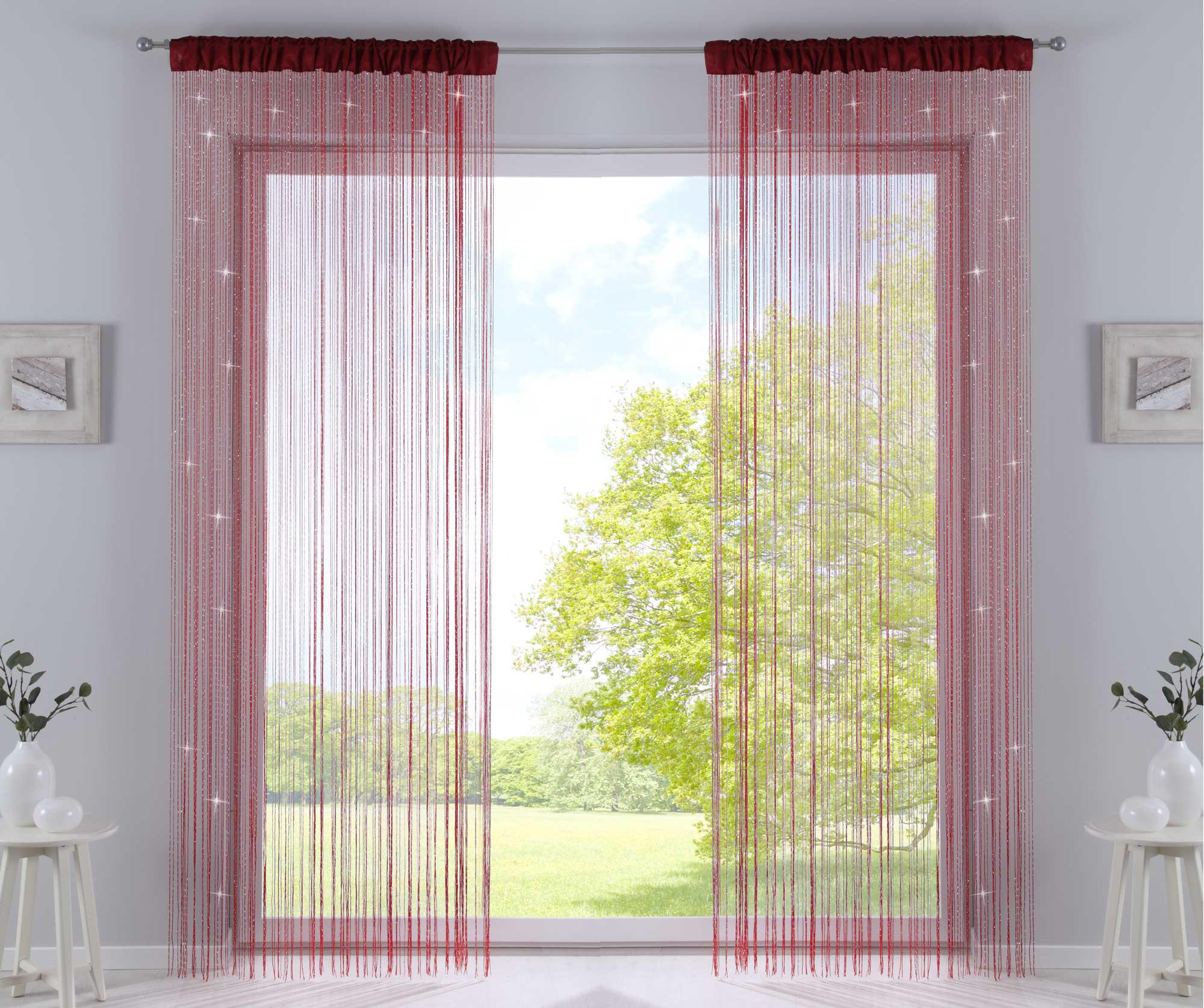 FADENGARDINE 2ER SET HxB 250x140 cm Rot Lurex - Hellrot, Textil (140/250cm) - Gardinenbox
