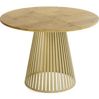 ESSTISCH Naro rund ausziehbar mit Goldenem Lamellen-Metallgestell, Braun 100-180/100/76 cm - Eichefarben/Goldfarben, Holzwerkstoff/Metall (100/100/76cm) - WFL GROUP