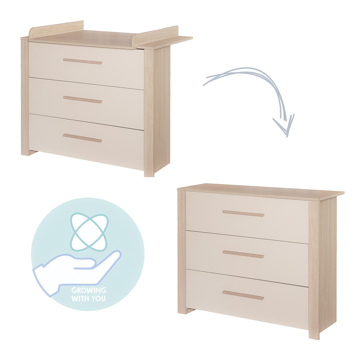 BABYZIMMER-SET Momo 3-teilig - Kaschmir, Holz/Holzwerkstoff (118/190/52cm) - Roba