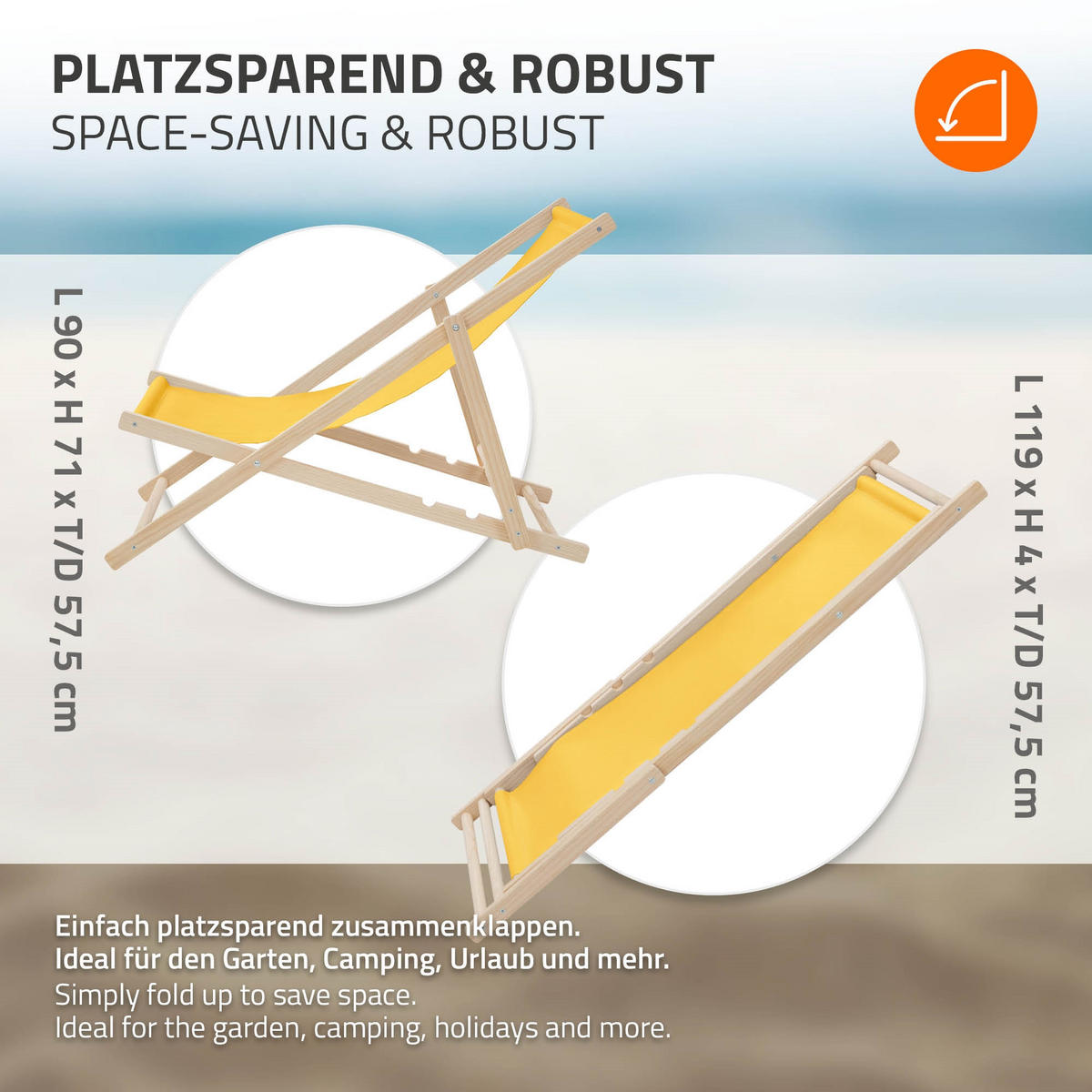 LIEGESTUHL 3er Set Gelb - Gelb, Holz (57.5/83/100cm) - ECD-Germany