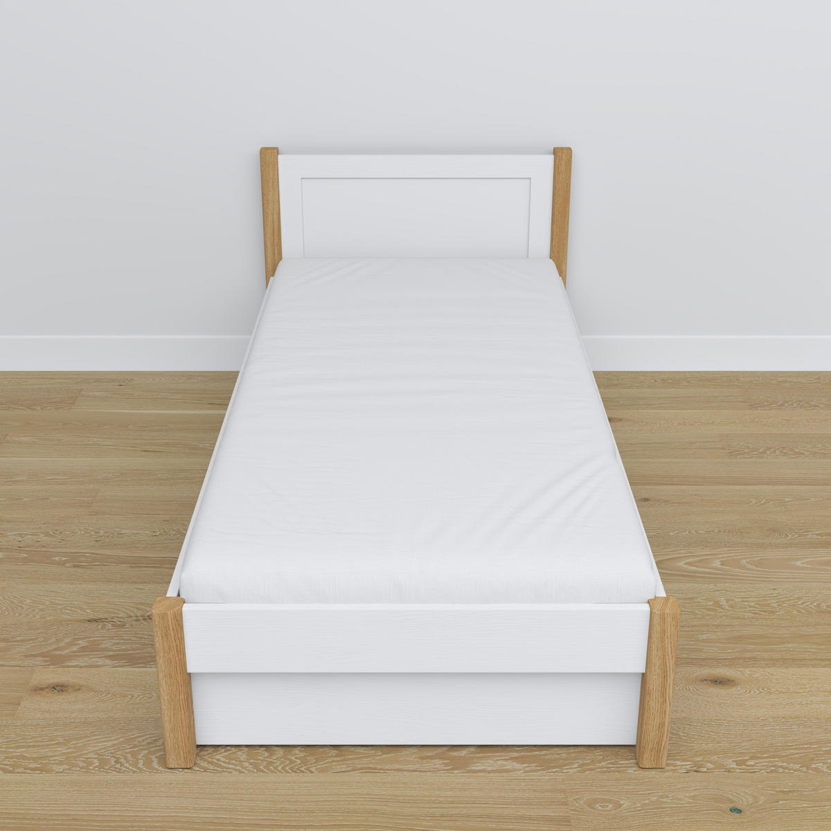 BETT mit Schublade N02 Weiß / Eiche Natur 90/190 - Eiche Artisan/Weiß, Naturmaterialien/Holz (90/190cm) - N-Wood