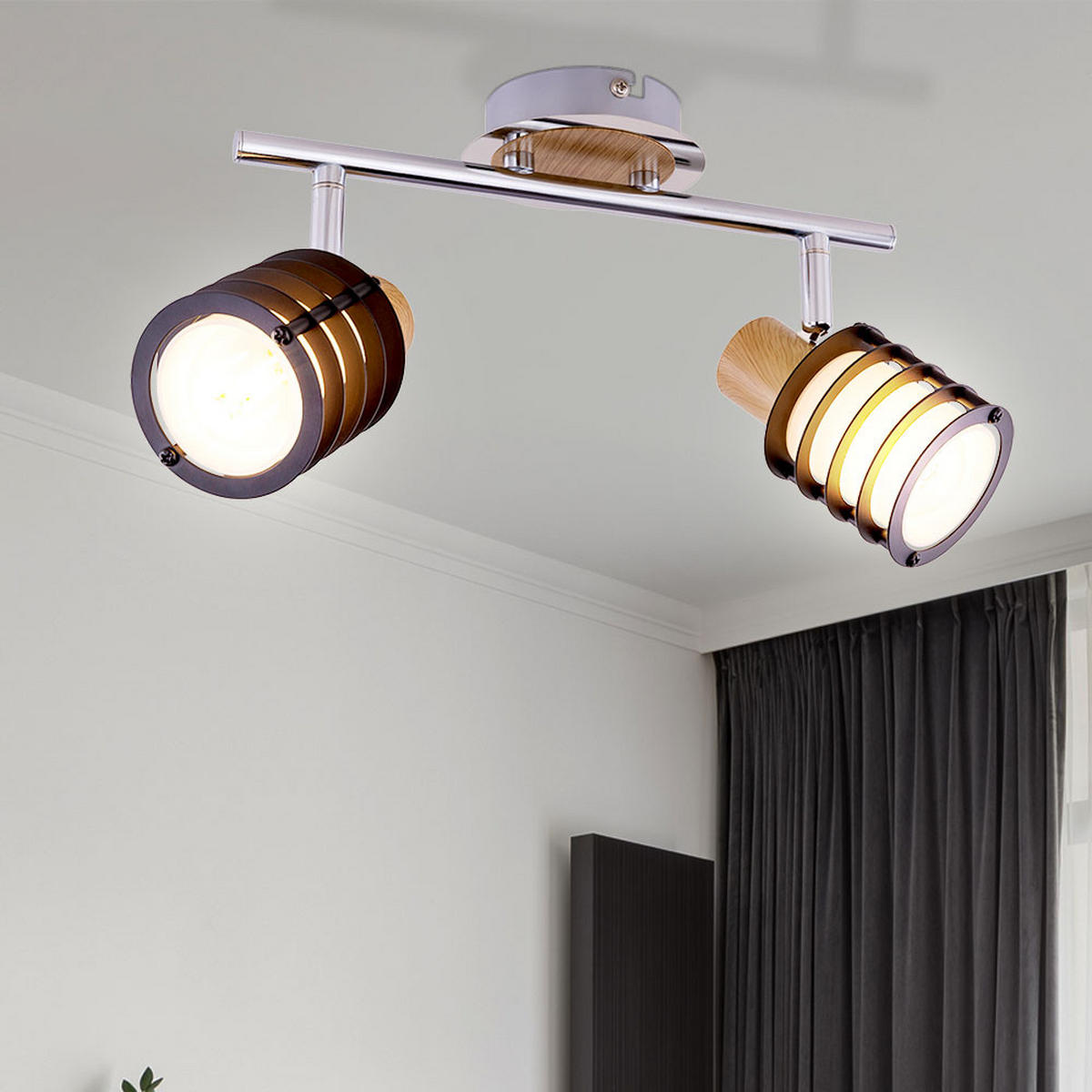 LED DECKENLEUCHTE Chrom Braun Holzoptik - Braun, Holz (28/10/14.5cm) - Globo Lighting