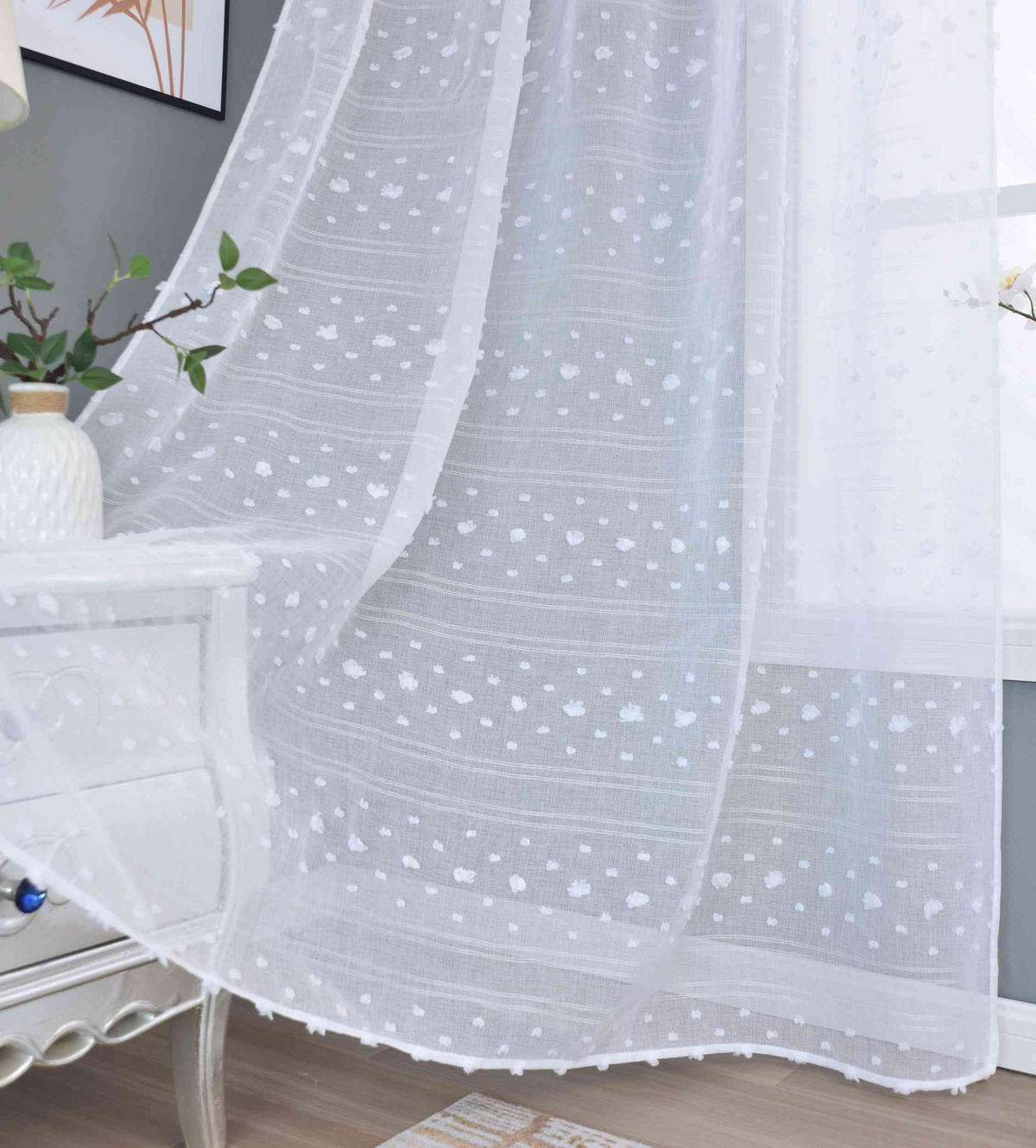 GARDINE LEINEN HxB 245x145 cm Natur Pompom - Weiß, Textil (145/245cm) - Gardinenbox