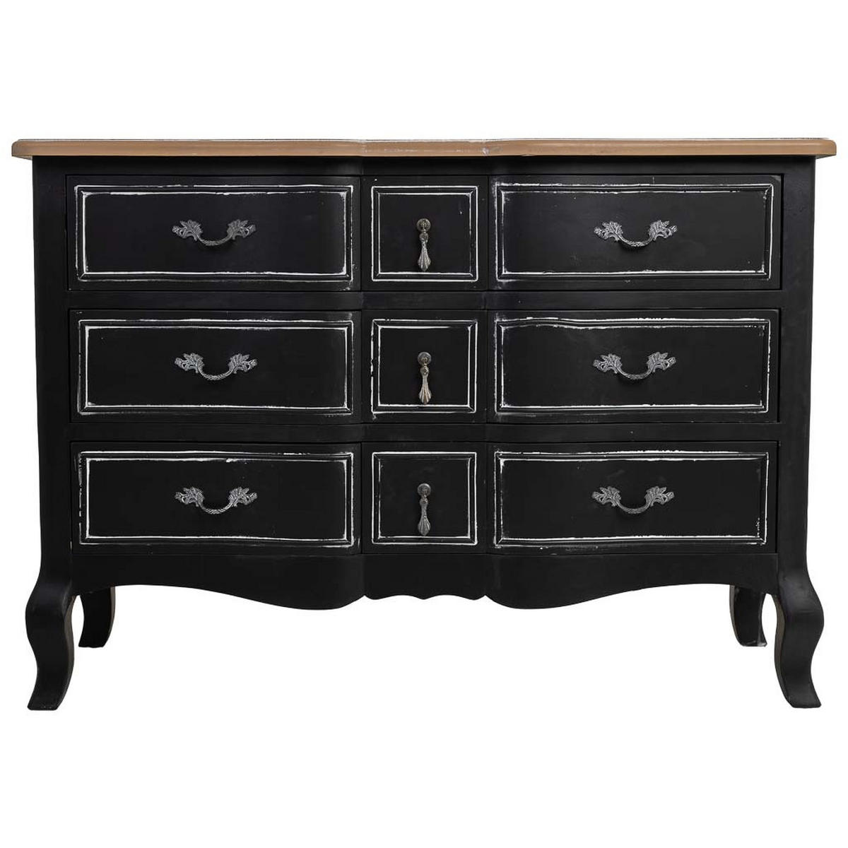 LACKIERTE Holzkommode mit 9 Schubladen 120x51x84 cm - Schwarz, Holz (120/84/51cm) - Wanderlust