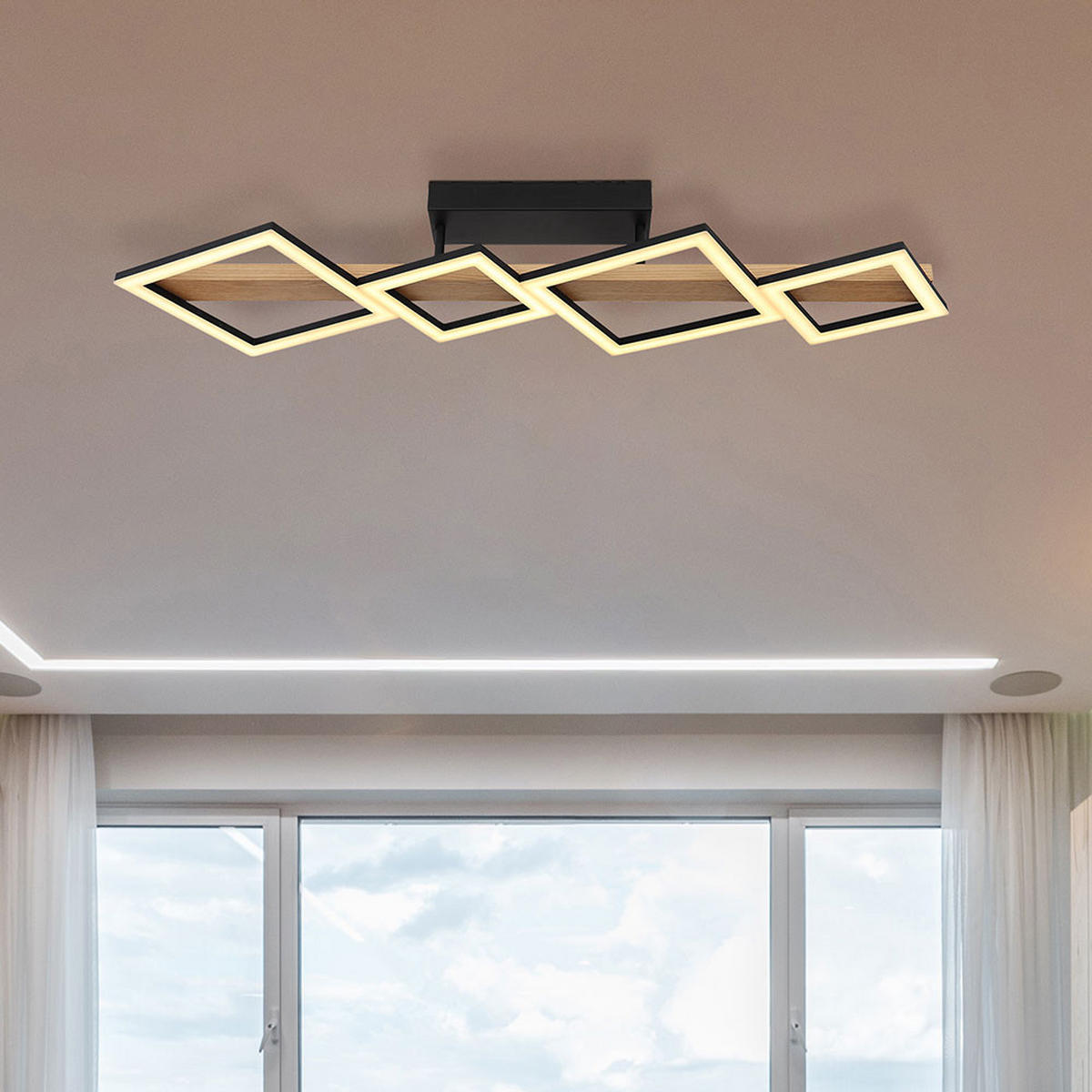 LED DECKENLEUCHTE Holzoptik Braun Quadrate - Braun, Metall (92/30/13cm) - Globo Lighting