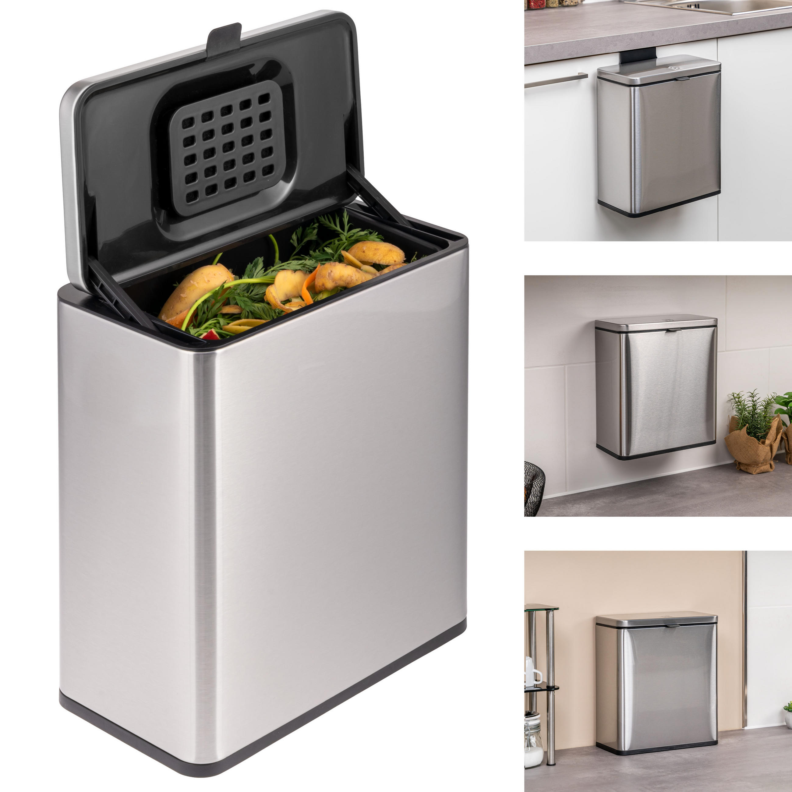 BIOMÜLLEIMER 6L, silber - Edelstahlfarben, Metall (26/14/20.5cm) - eluno