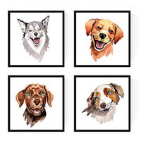 POSTER Set mit 4 Hundebildern 20x20cm Schwarzer Rahmen - Schwarz, Papier (20/3cm) - Nacnic
