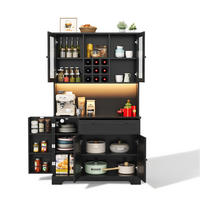 BUFFET 105/40/180 cm aus MDF mit LED-Beleuchtung und Steckdosenleiste Schwarz - Schwarz, Holzwerkstoff (105/180/40cm) - Modenvie
