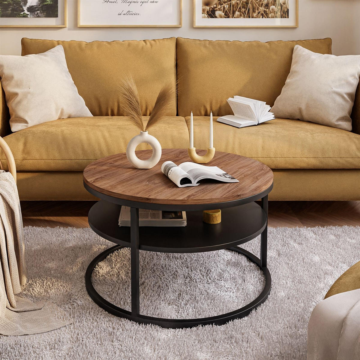 COUCHTISCH CIRI mit Regal Eichenholz Sterling - Eichefarben/Schwarz, Holzwerkstoff (70/70/49cm) - Lookway
