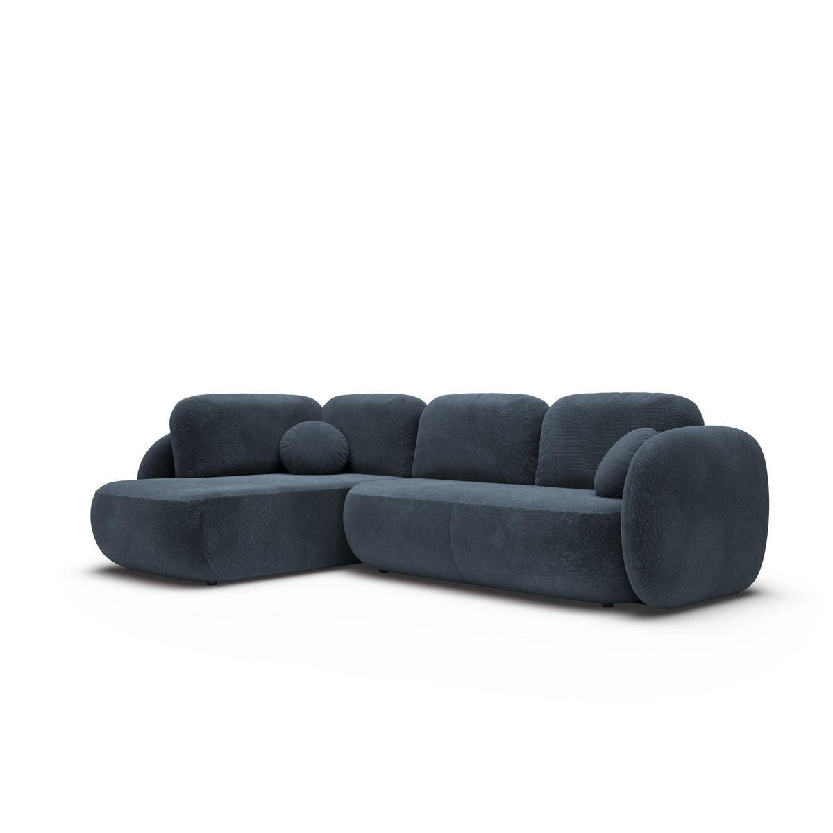 ECKSOFA AMICO II L-S Blau Geflochtener Stoff mit Schlaffunktion - Blau, Holz (289/190cm) - MASSENO