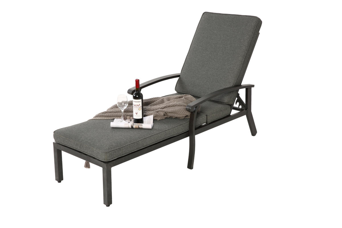 LOUNGE STUHL Patio Stuhl mit Baumwollkissen Grau - Grau, Metall (58/100/204cm) - ComfortXL