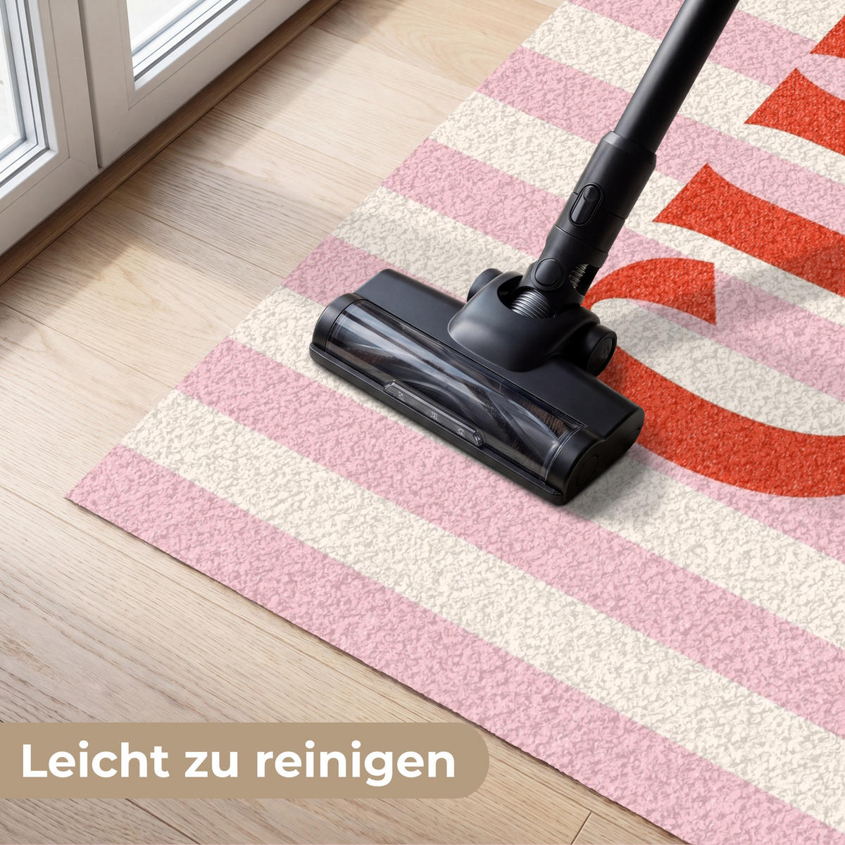 FUSSMATTE Zartrosa – Rot – Streifen – Chill 150x90 cm - Rosa, Kunststoff (150/0.4cm) - MuchoWow