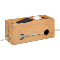KABELBOX Natur Bambus Magnetverschluss - Hellbraun, Holz (14/34.5/14cm) - Relaxdays