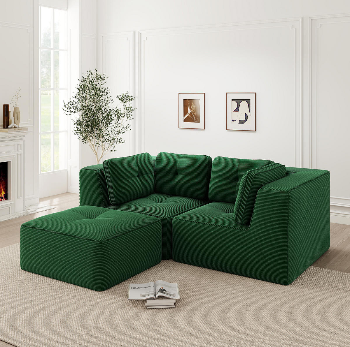 ECKSOFA modularer Zweisitzer Cord Green 2-teilig - Grün, Kunststoff (177/208cm) - Meubliv