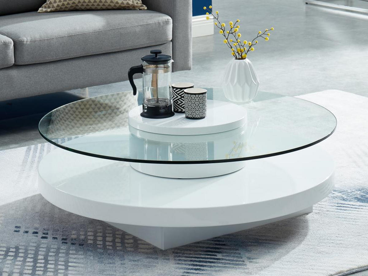 COUCHTISCH - Glas Hochglanz - Weiß - RYHALI - Transparent, Holz (100/100/33cm) - Vente-Unique