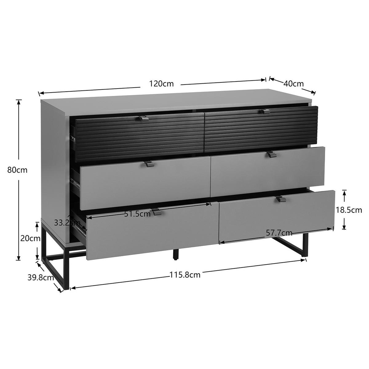 KOMMODE mit Schubladen - 120 cm - Eichefarben/Schwarz, Holzwerkstoff/Kunststoff (120/80/40cm) - home24