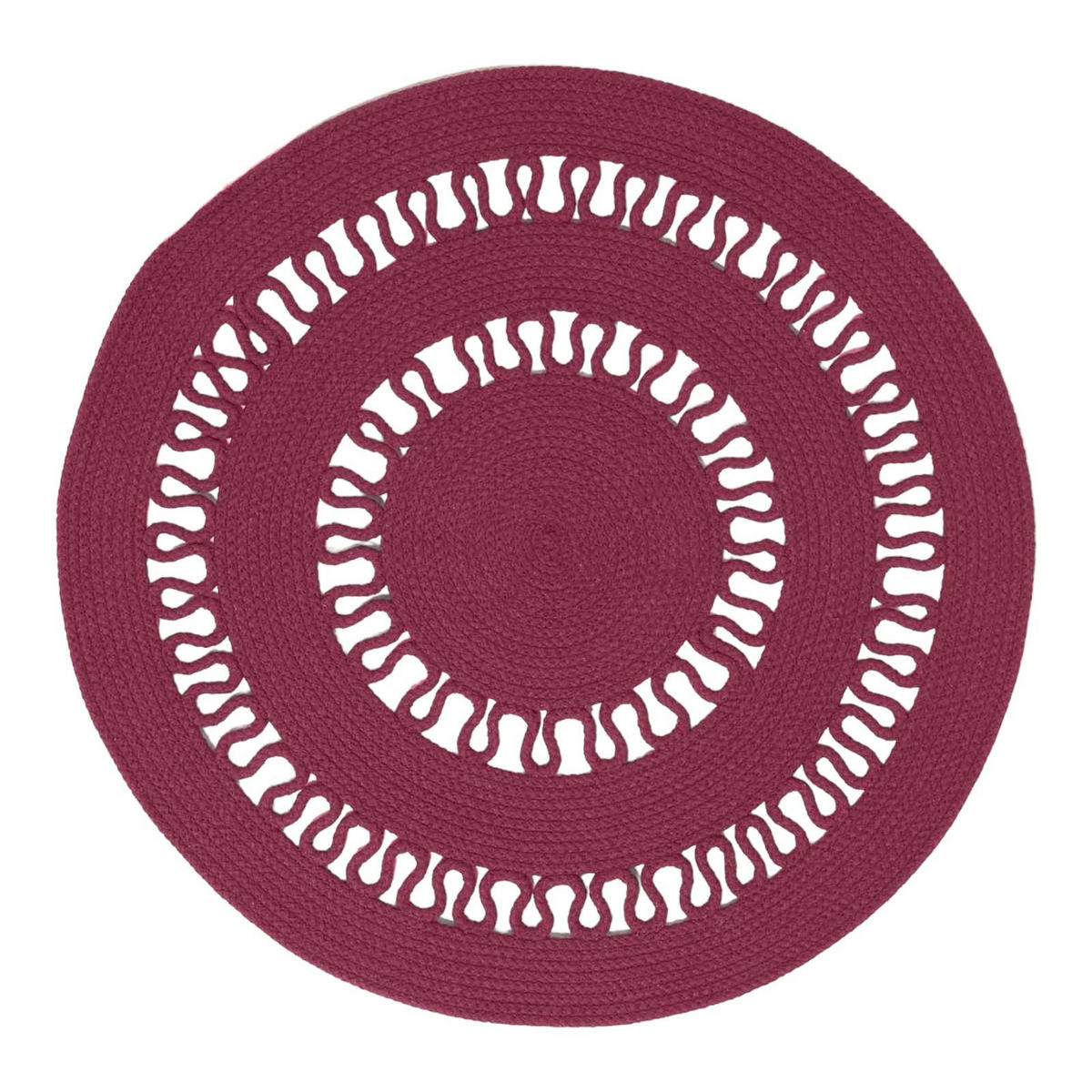 TEPPICH geflochten rund mit Häkel-Muster 90 cm - Weinrot, Textil (90/90cm) - Homescapes