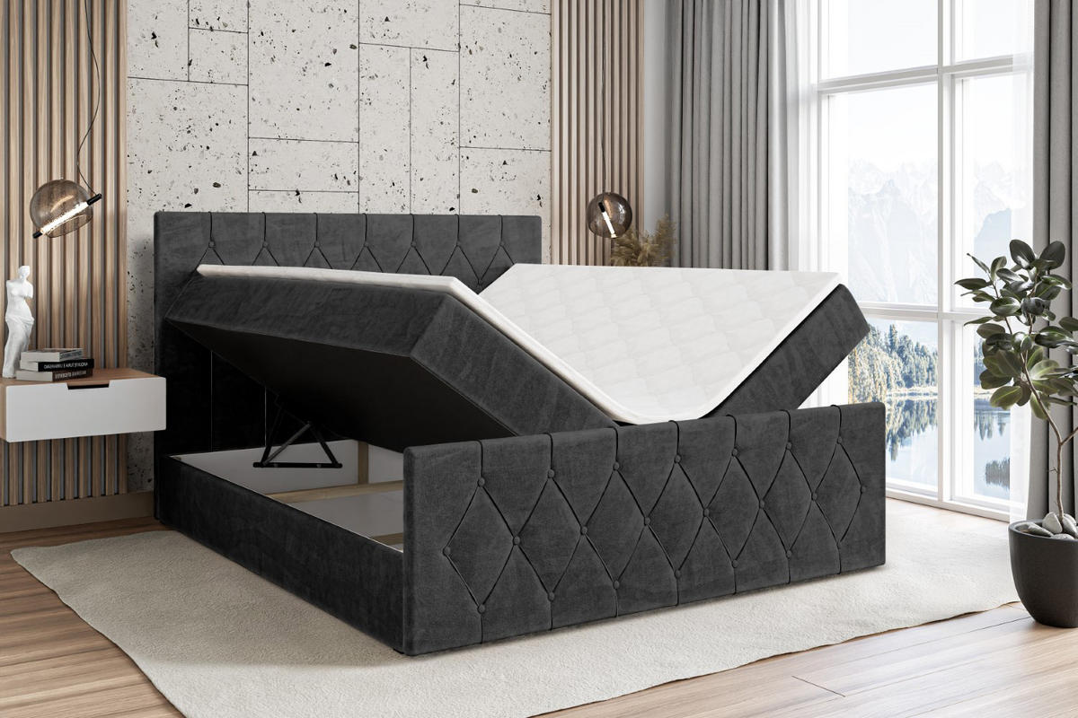 BOXBETT VELANTO-Z - 160 x 200 - H3 - Schwarz - Schwarz, Holzwerkstoff (160/200cm) - ALTDECOR