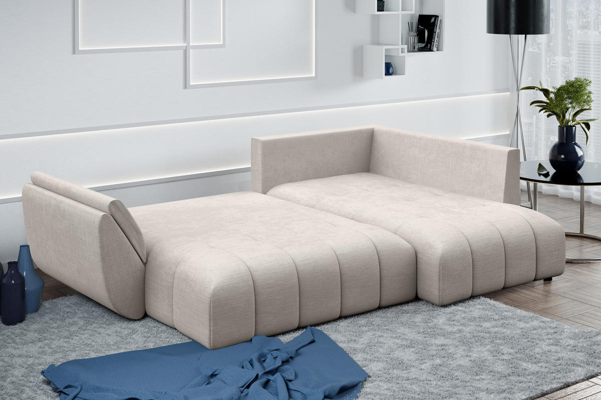 ECKSOFA L Form Kayseri Beige 266/190/86 cm – mit Bettkasten - Beige/Schwarz, Kunststoff/Textil (266/190cm) - AX Living