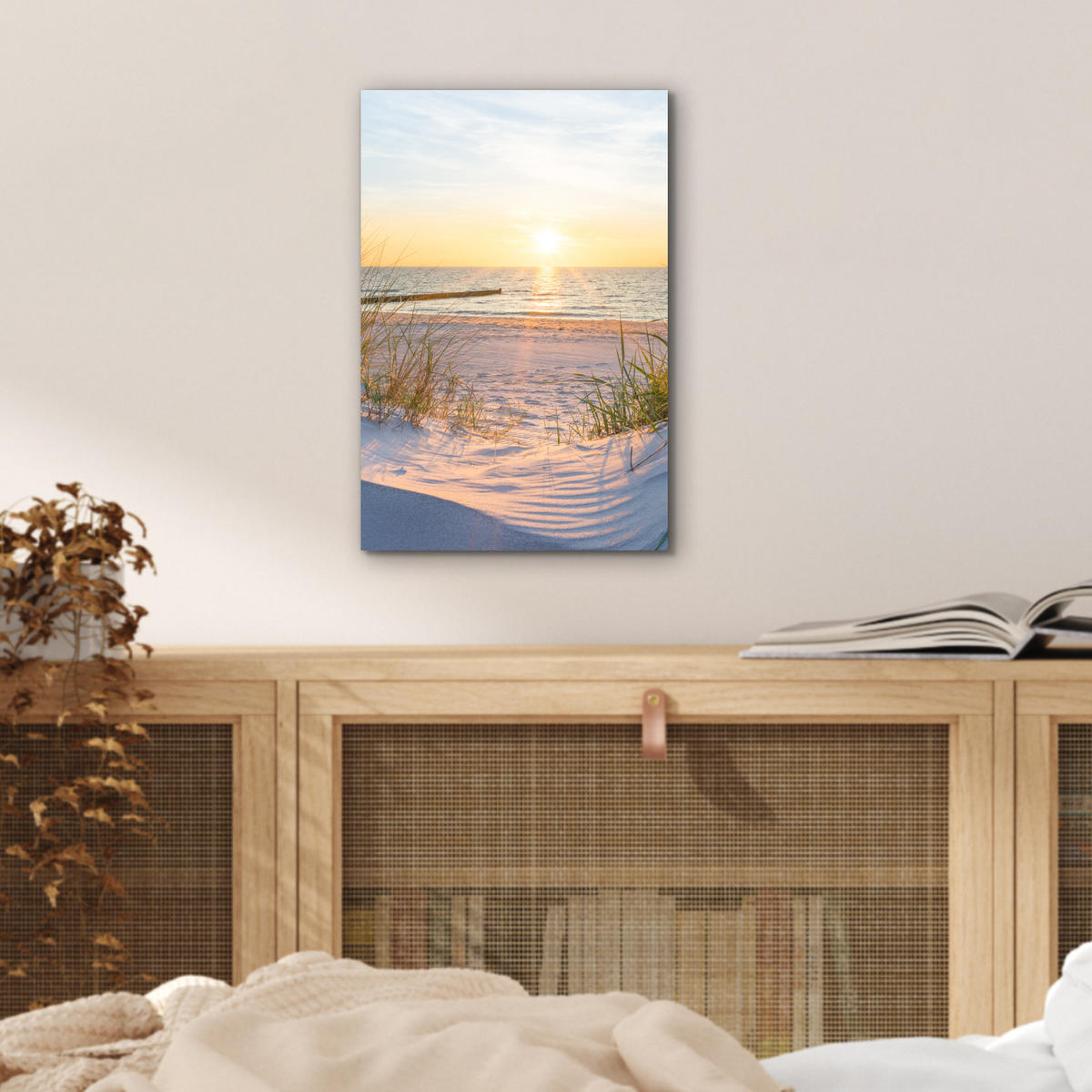 KOVOVÝ OBRAZ Pláž - Slnko - Duny - Tráva - Piesok - Horizont 20x30 cm - svetlomodrá, kov (20/30cm) - MuchoWow